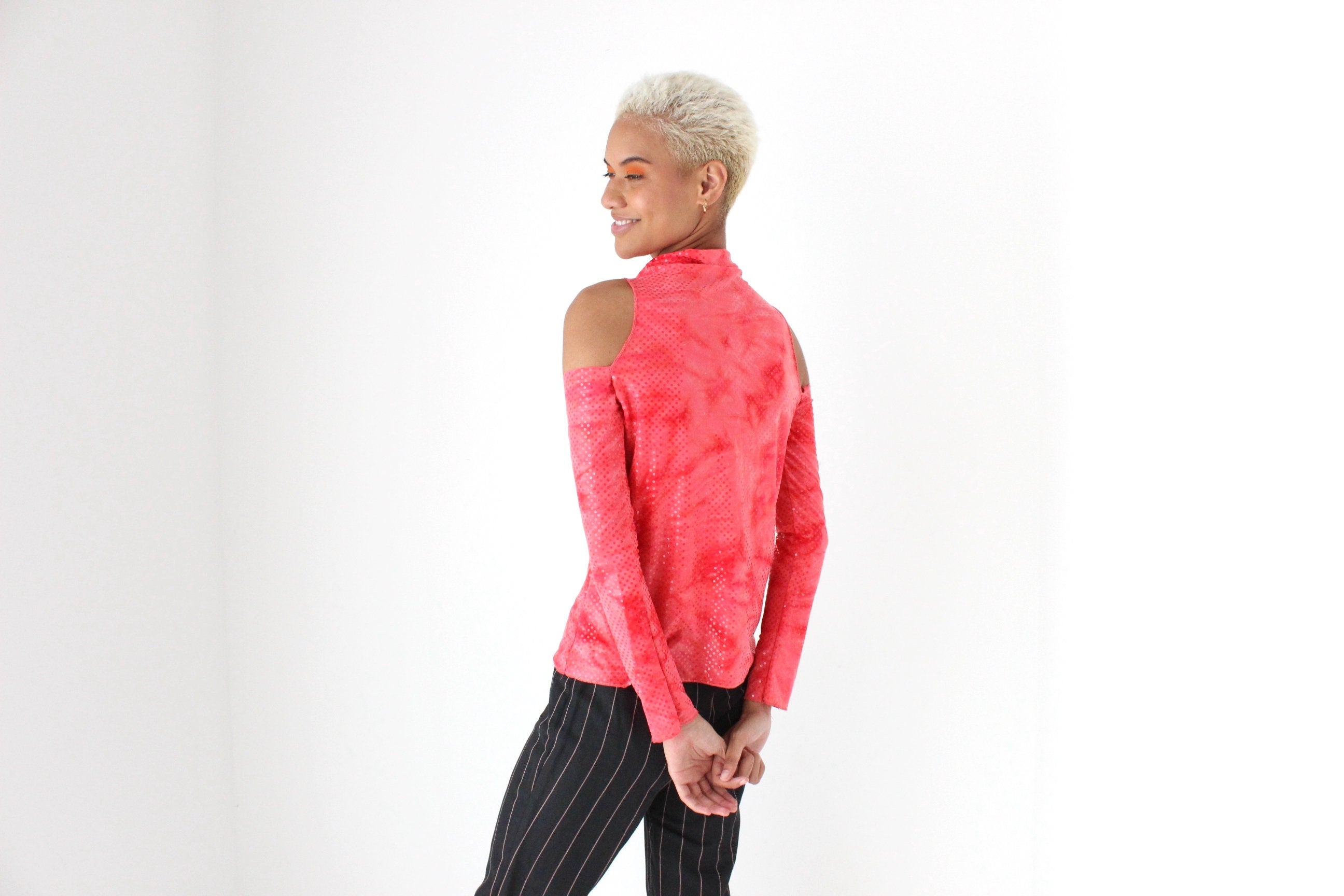 2000s Cold Shoulder Sparkly Sequin Rave Top