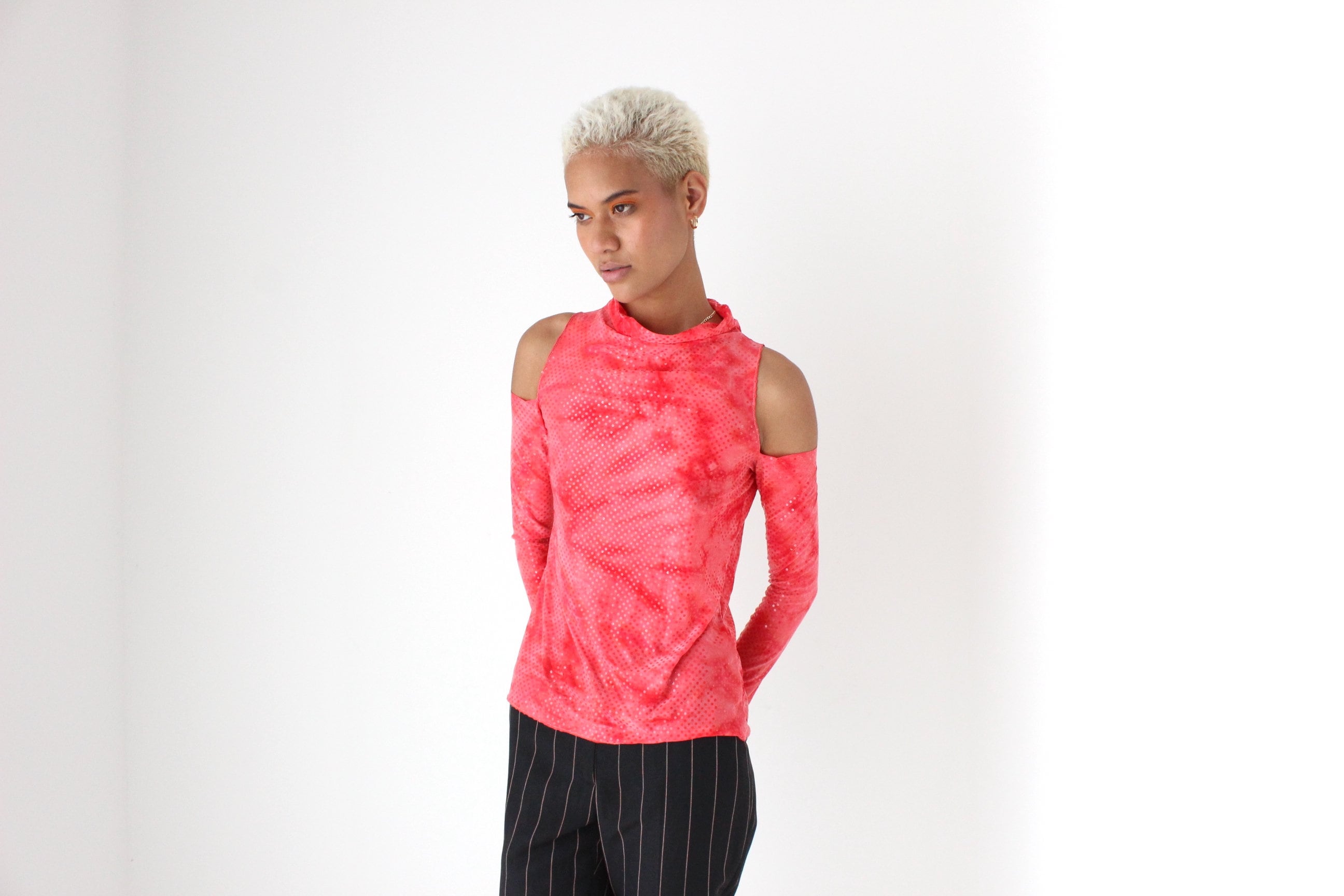 2000s Cold Shoulder Sparkly Sequin Rave Top