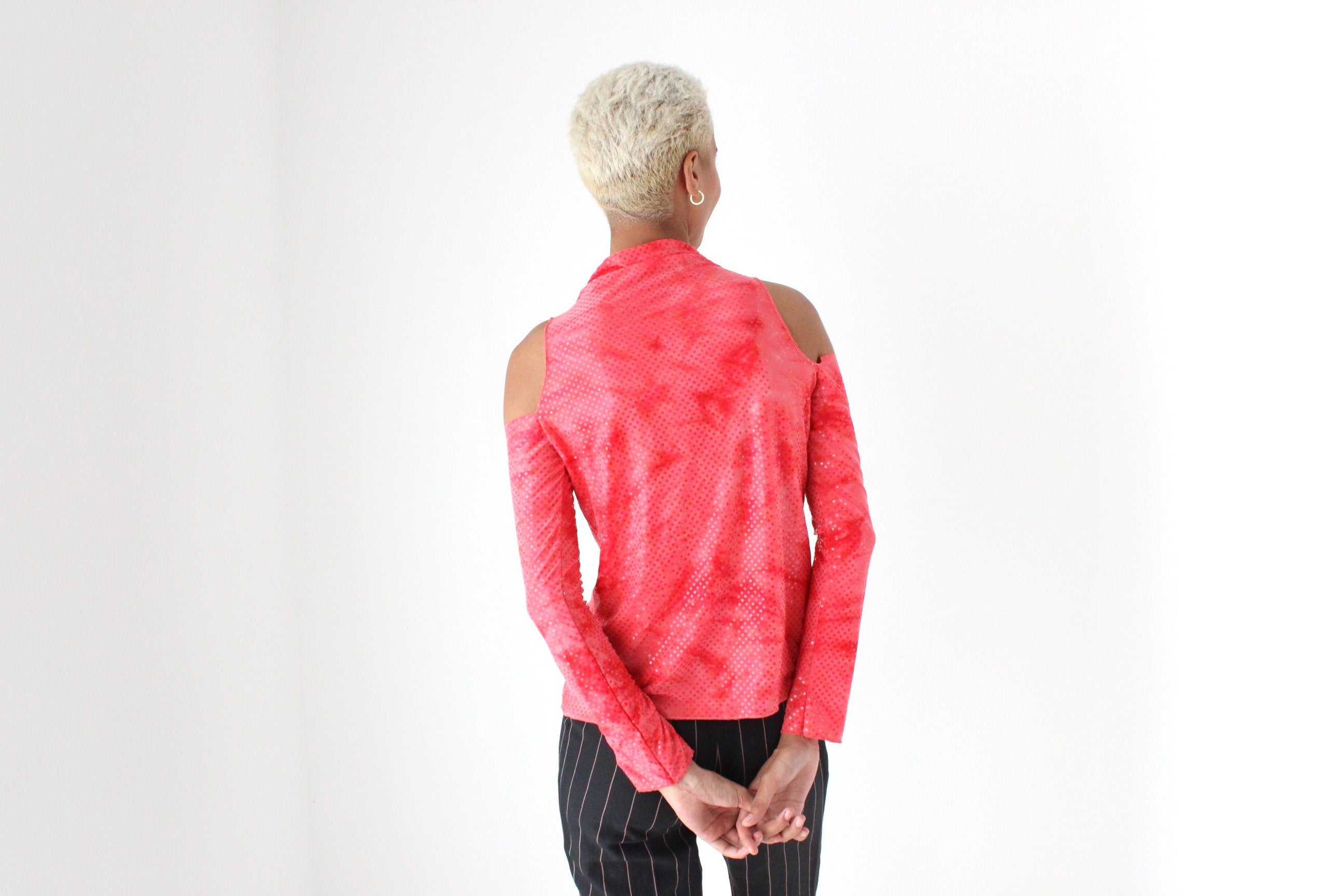 2000s Cold Shoulder Sparkly Sequin Rave Top