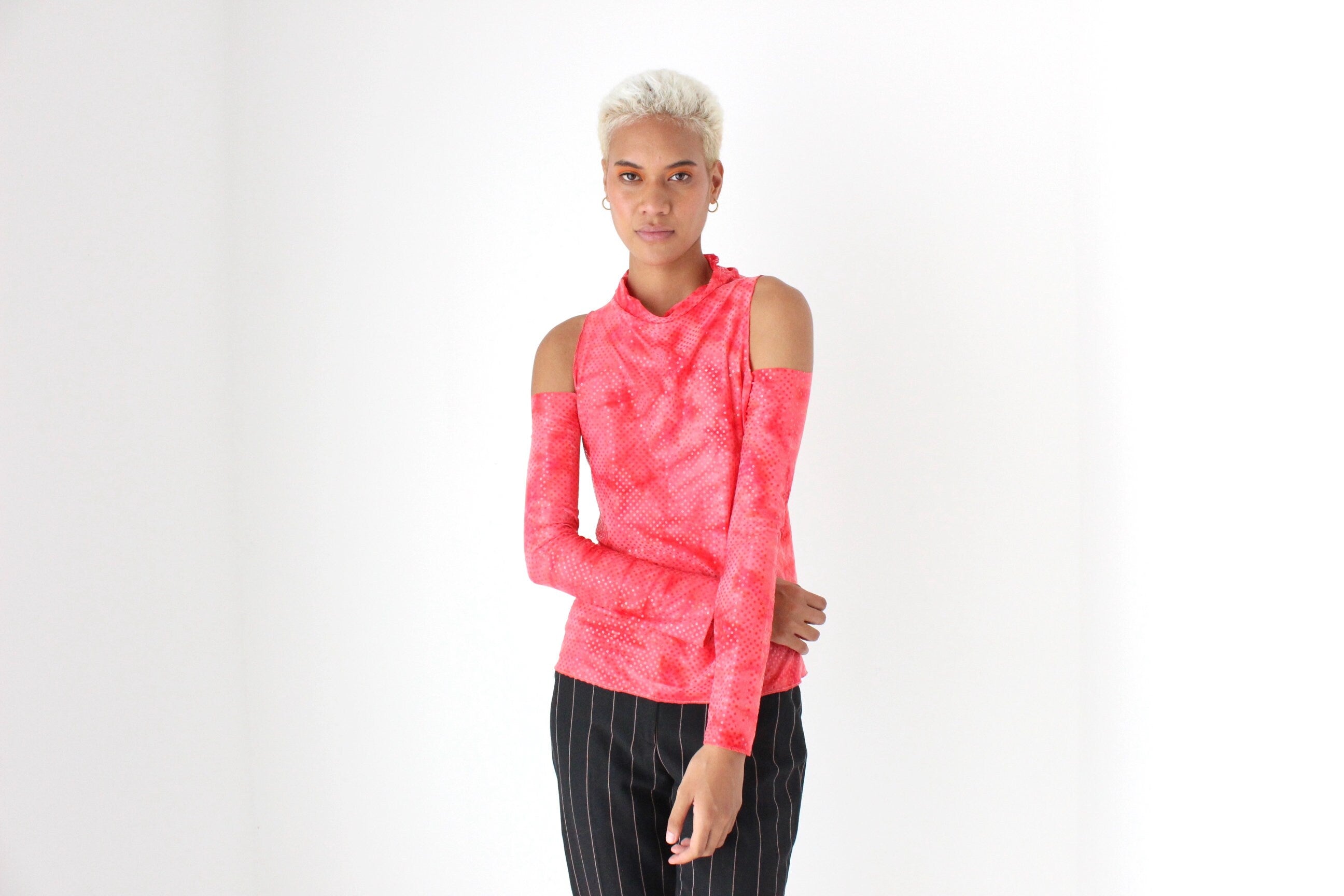 2000s Cold Shoulder Sparkly Sequin Rave Top