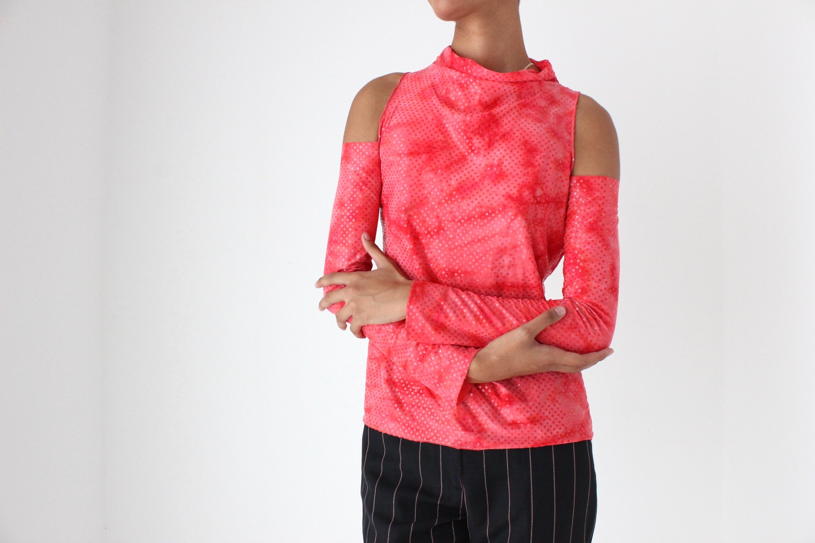 2000s Cold Shoulder Sparkly Sequin Rave Top