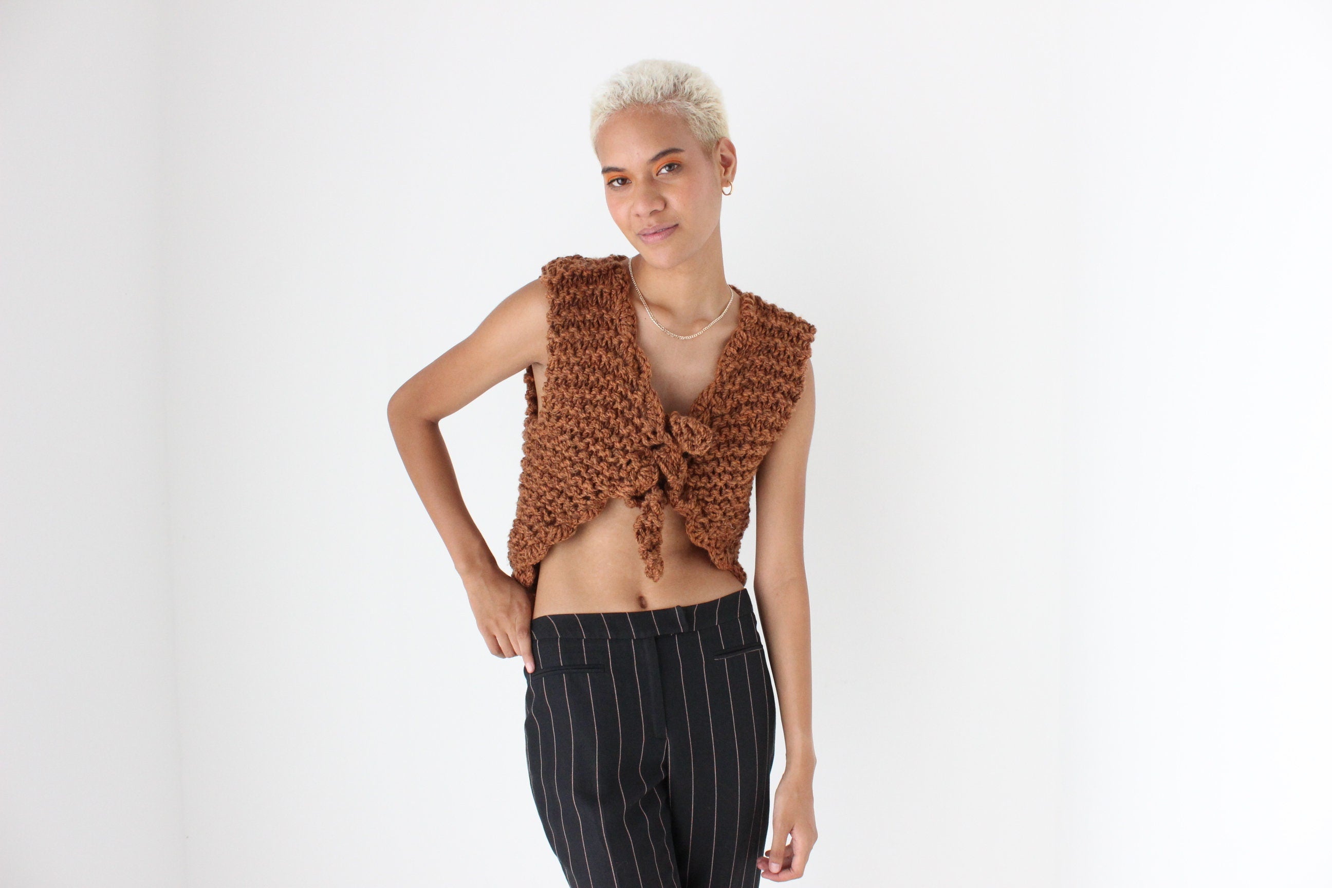 Y2K Abstract Macrame Chunky Knit Cropped Vest Top