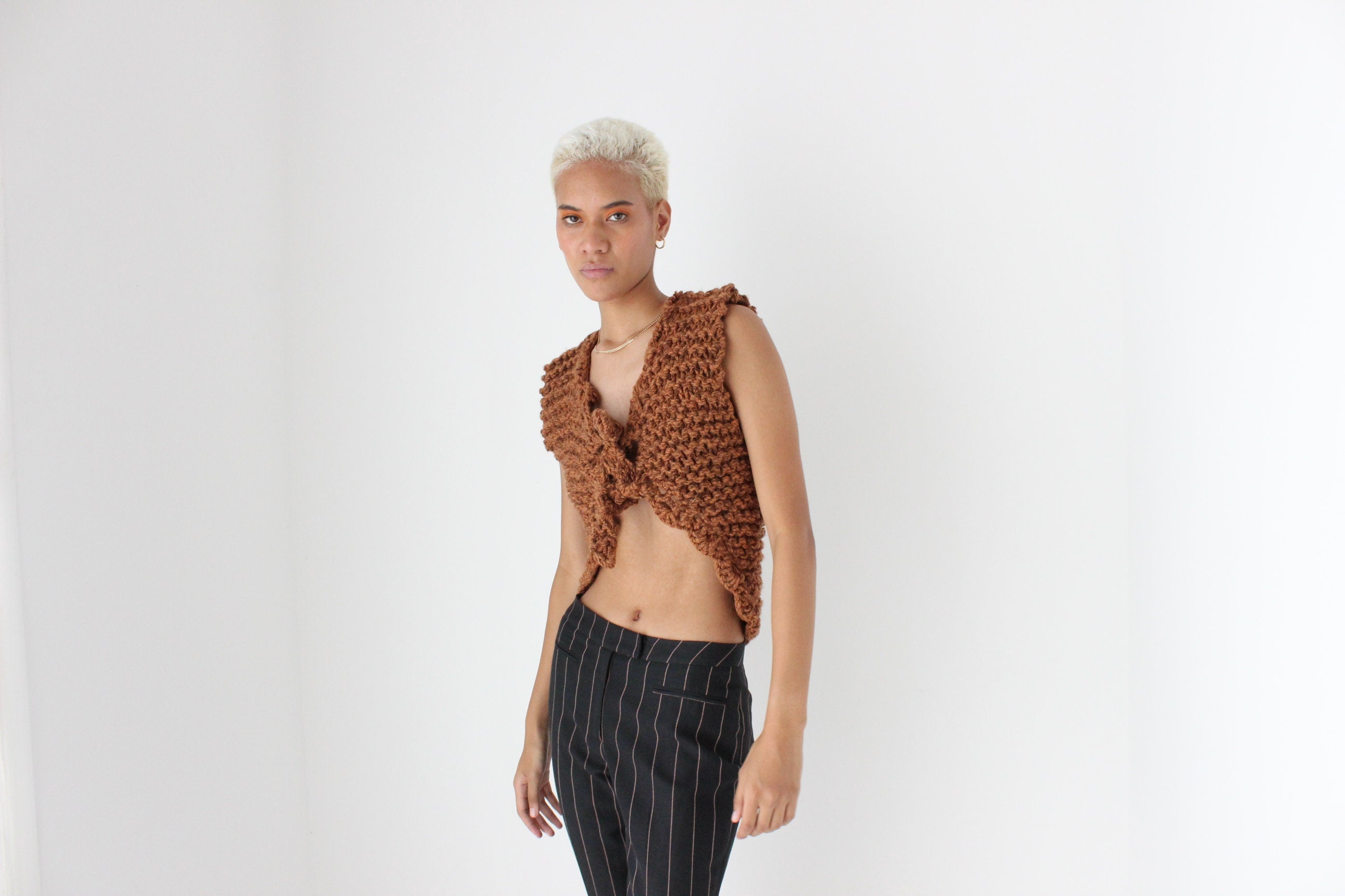 Y2K Abstract Macrame Chunky Knit Cropped Vest Top