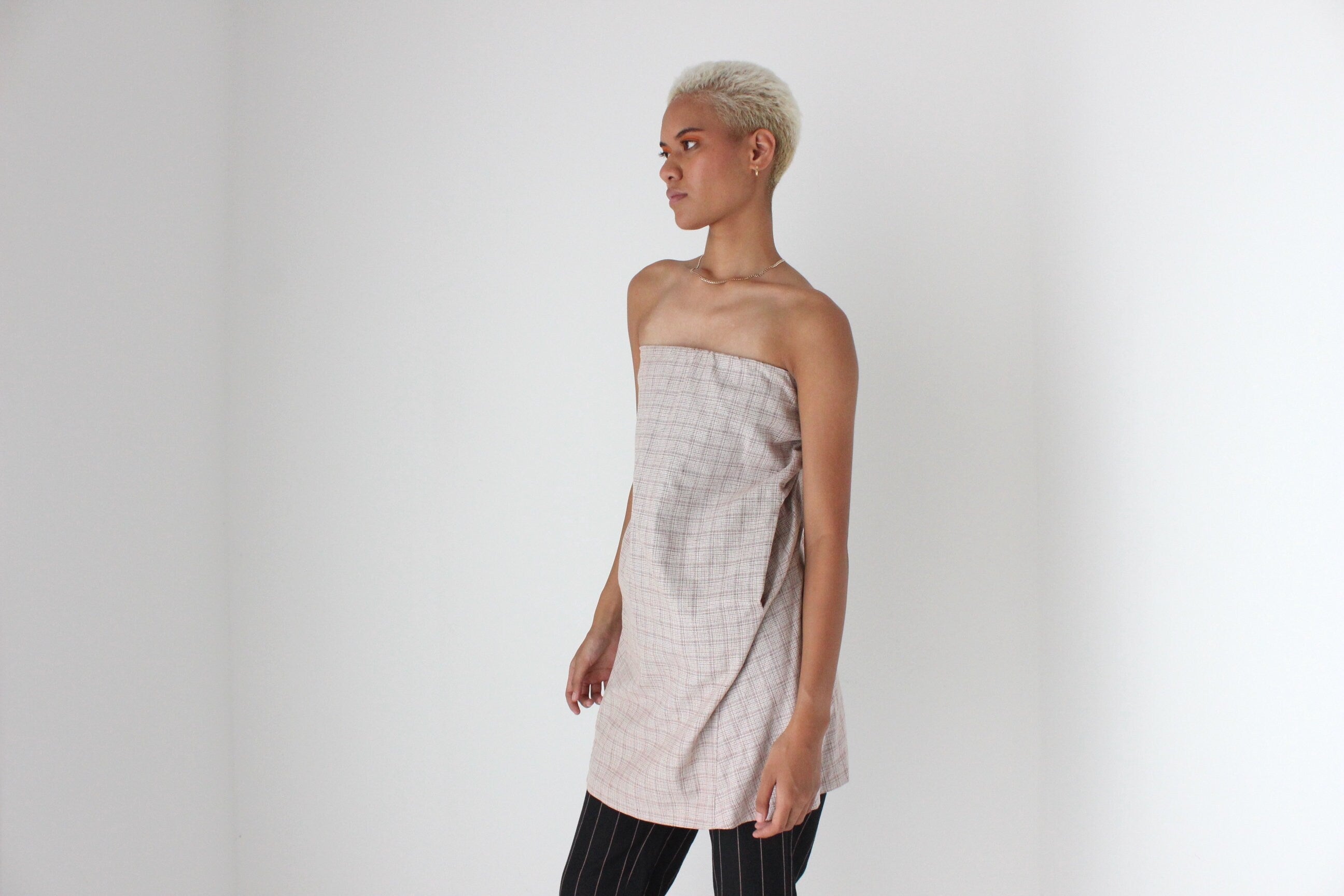 Y2K MARNI Cotton Checked Strapless Smock Top or Mini Dress