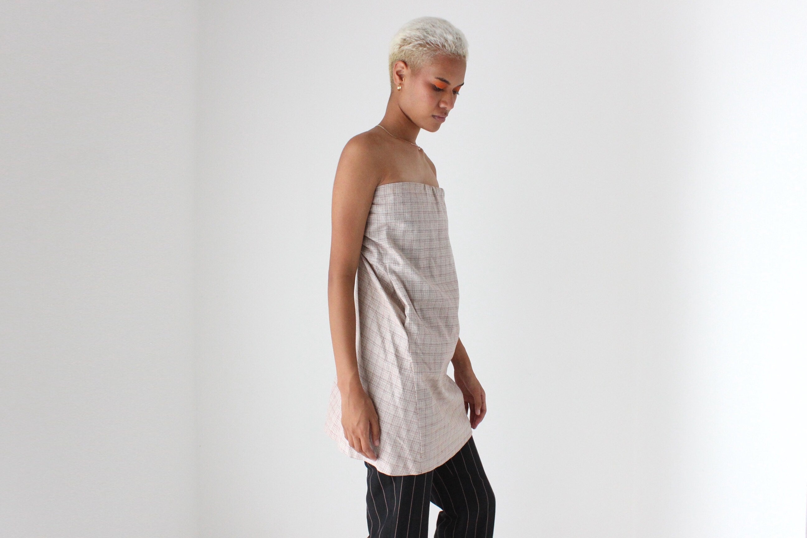 Y2K MARNI Cotton Checked Strapless Smock Top or Mini Dress