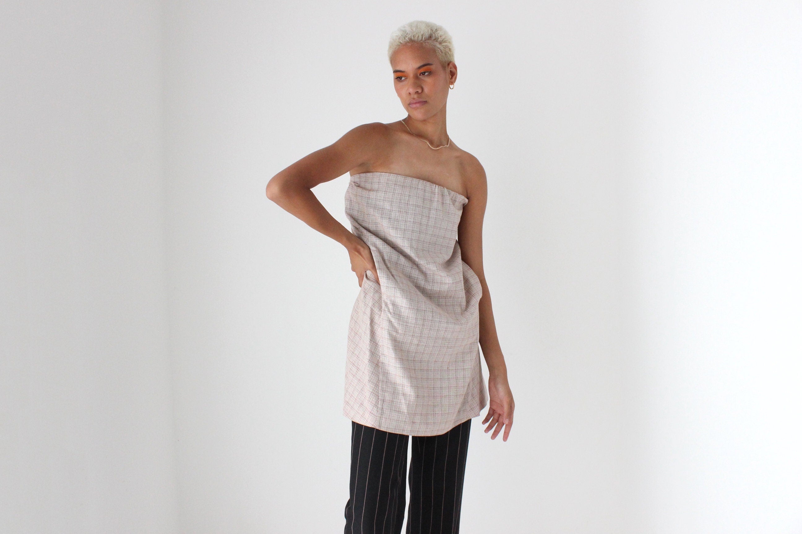 Y2K MARNI Cotton Checked Strapless Smock Top or Mini Dress