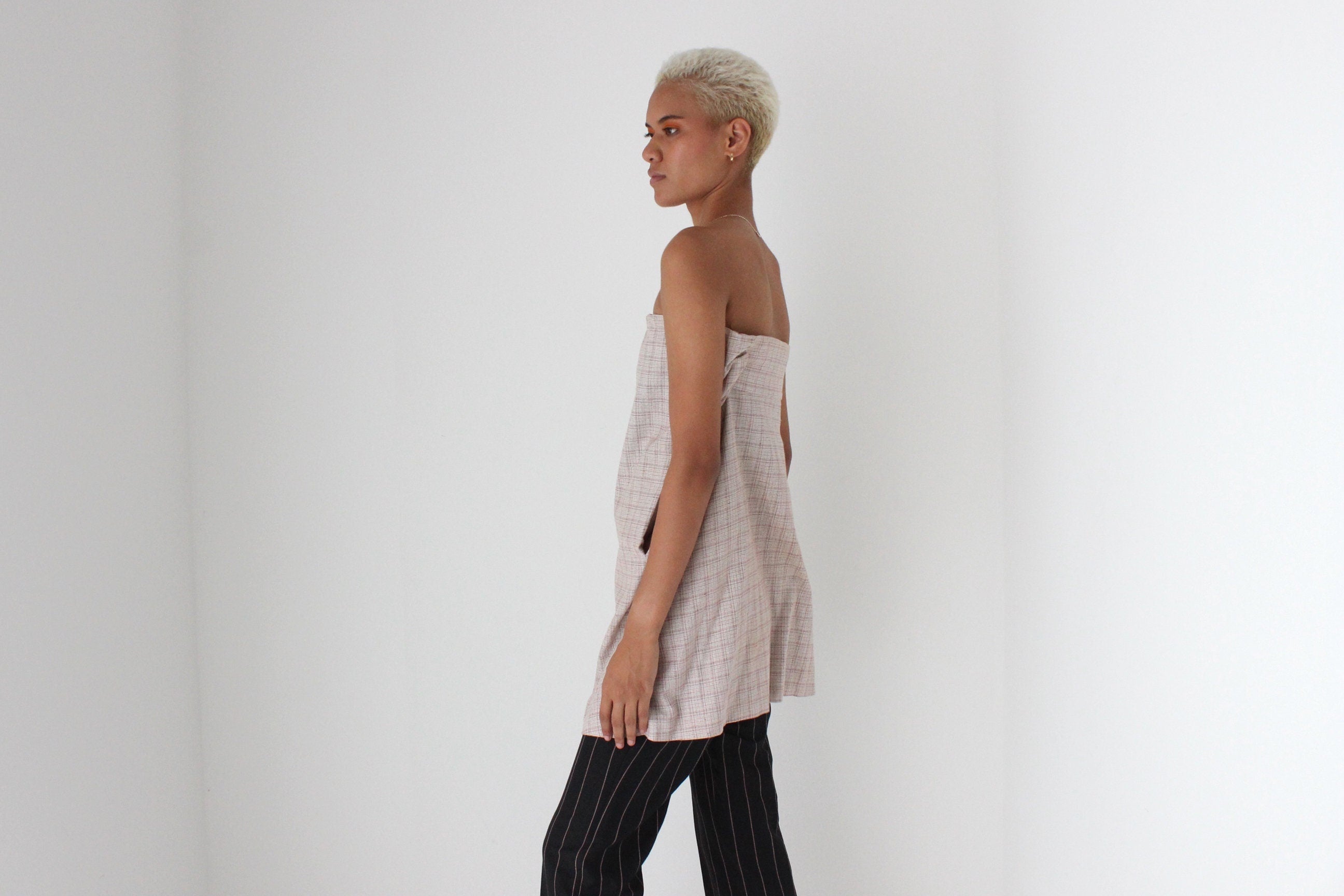 Y2K MARNI Cotton Checked Strapless Smock Top or Mini Dress