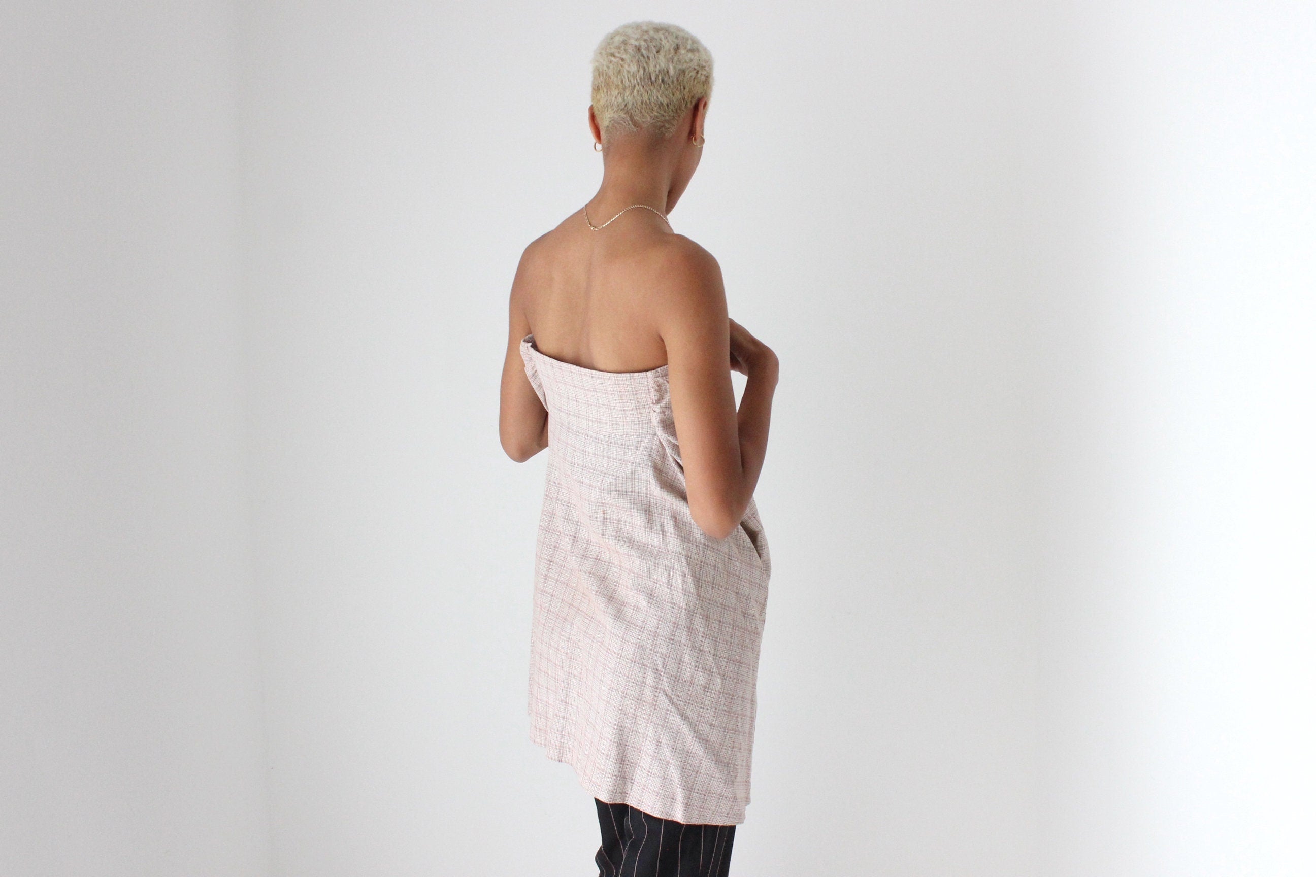 Y2K MARNI Cotton Checked Strapless Smock Top or Mini Dress