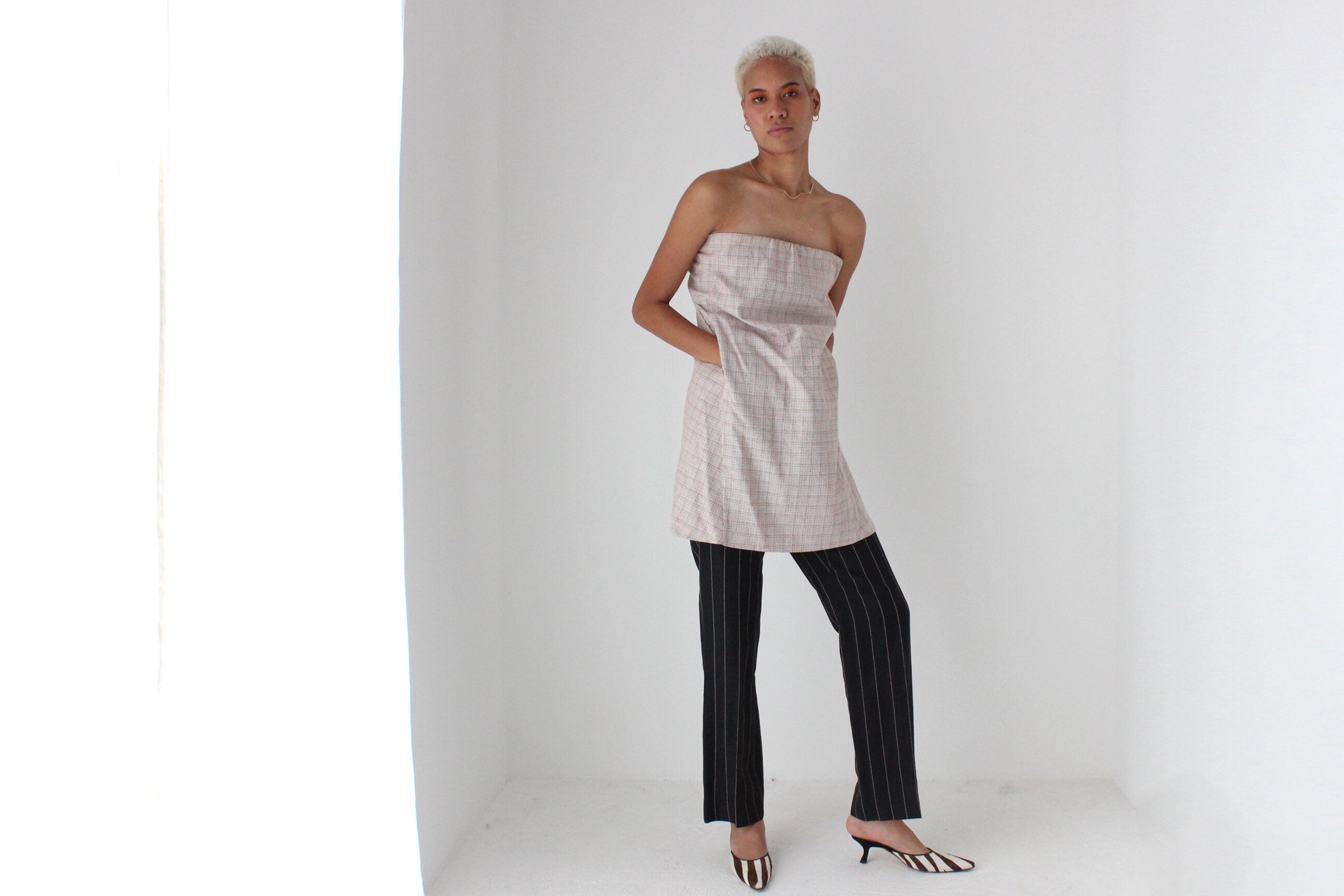 Y2K MARNI Cotton Checked Strapless Smock Top or Mini Dress