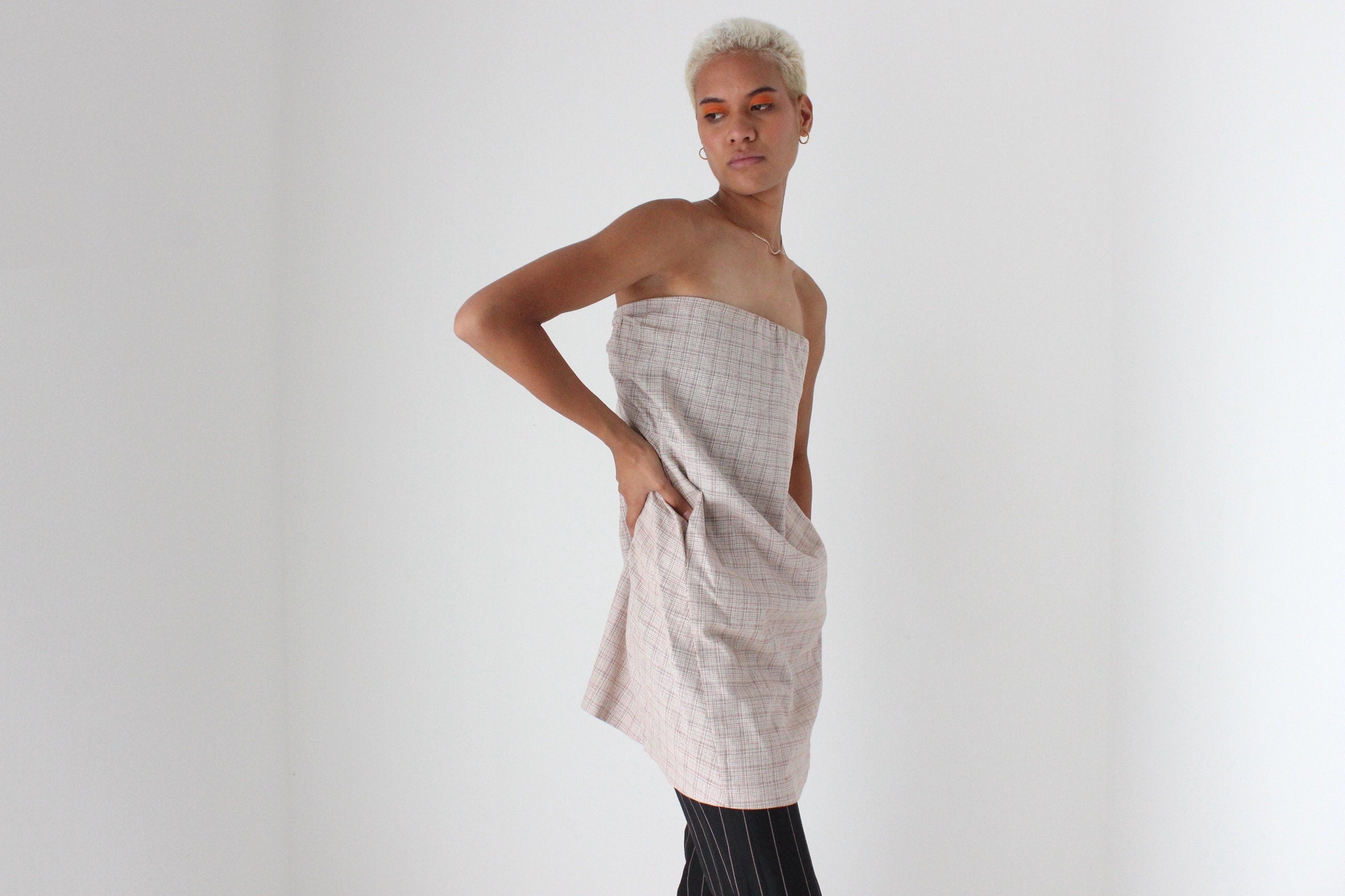 Y2K MARNI Cotton Checked Strapless Smock Top or Mini Dress