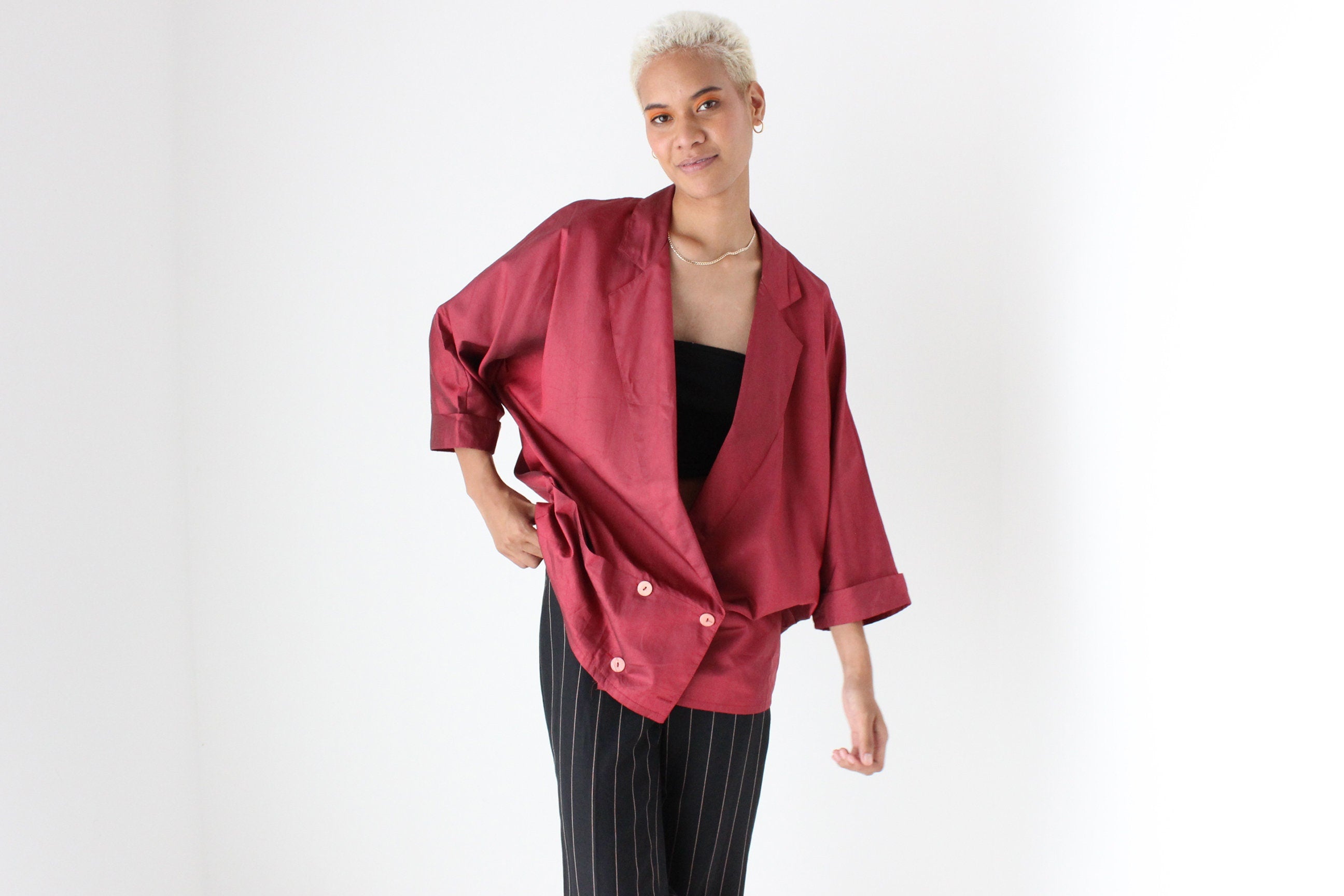 80s Parachute Batwing Cocoon Shirt Dress / Jacket
