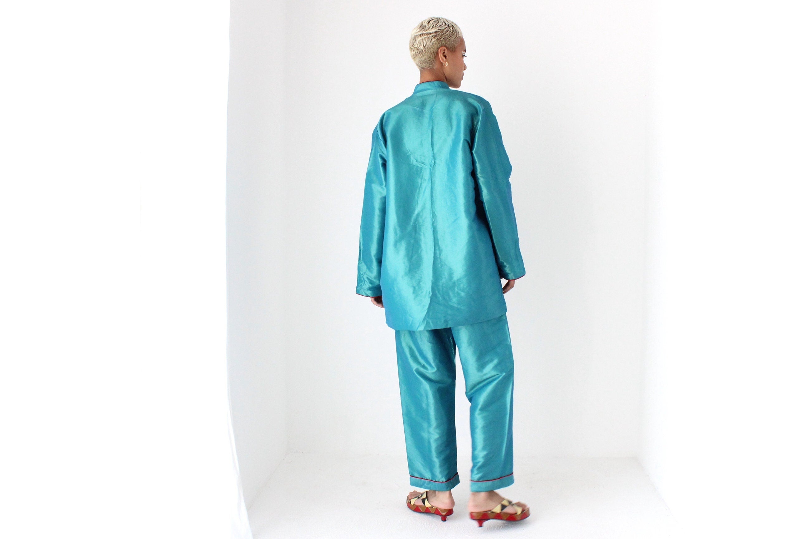 Amazing 80s Holographic Two Piece Chinese Lounge Suit Set