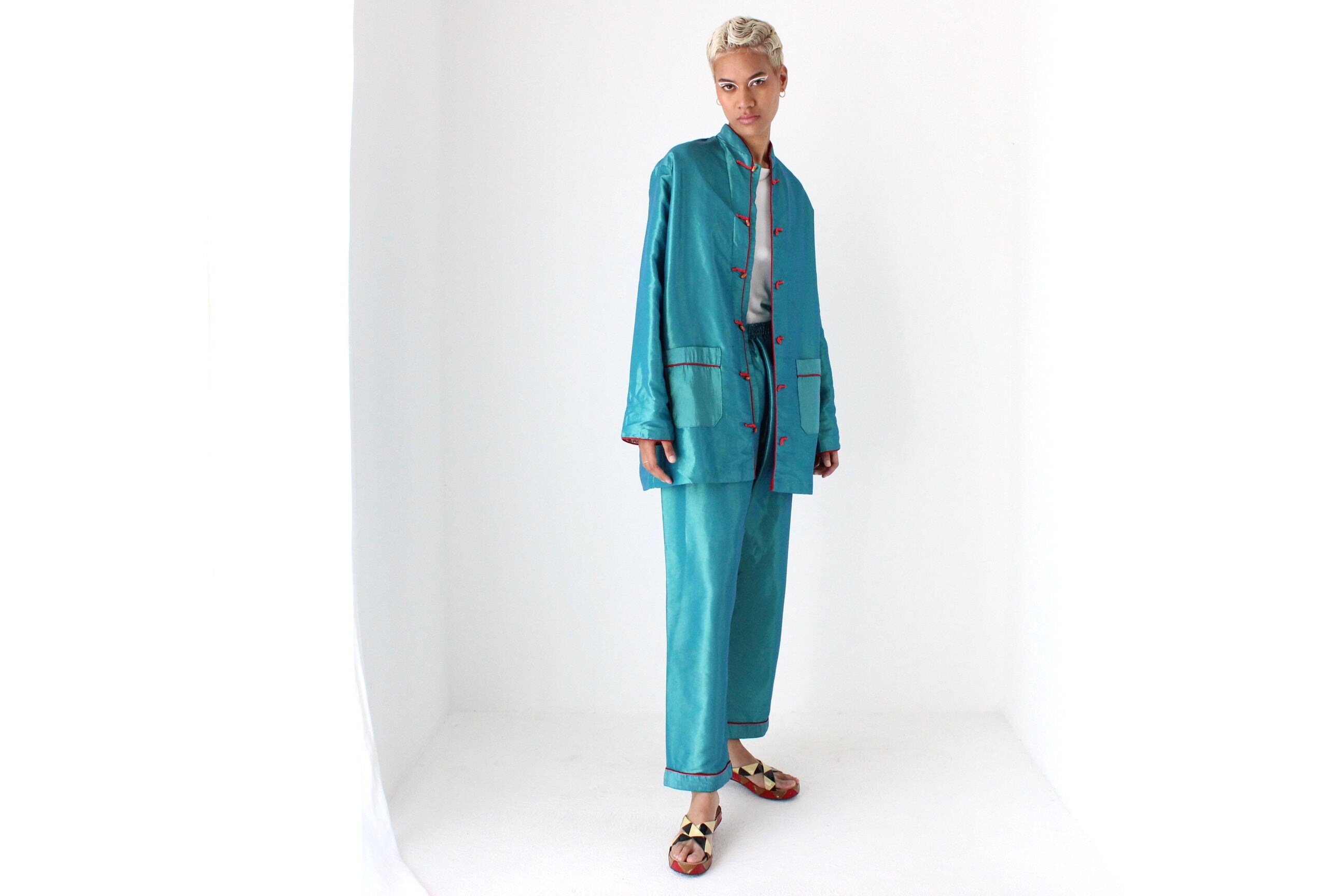 Amazing 80s Holographic Two Piece Chinese Lounge Suit Set