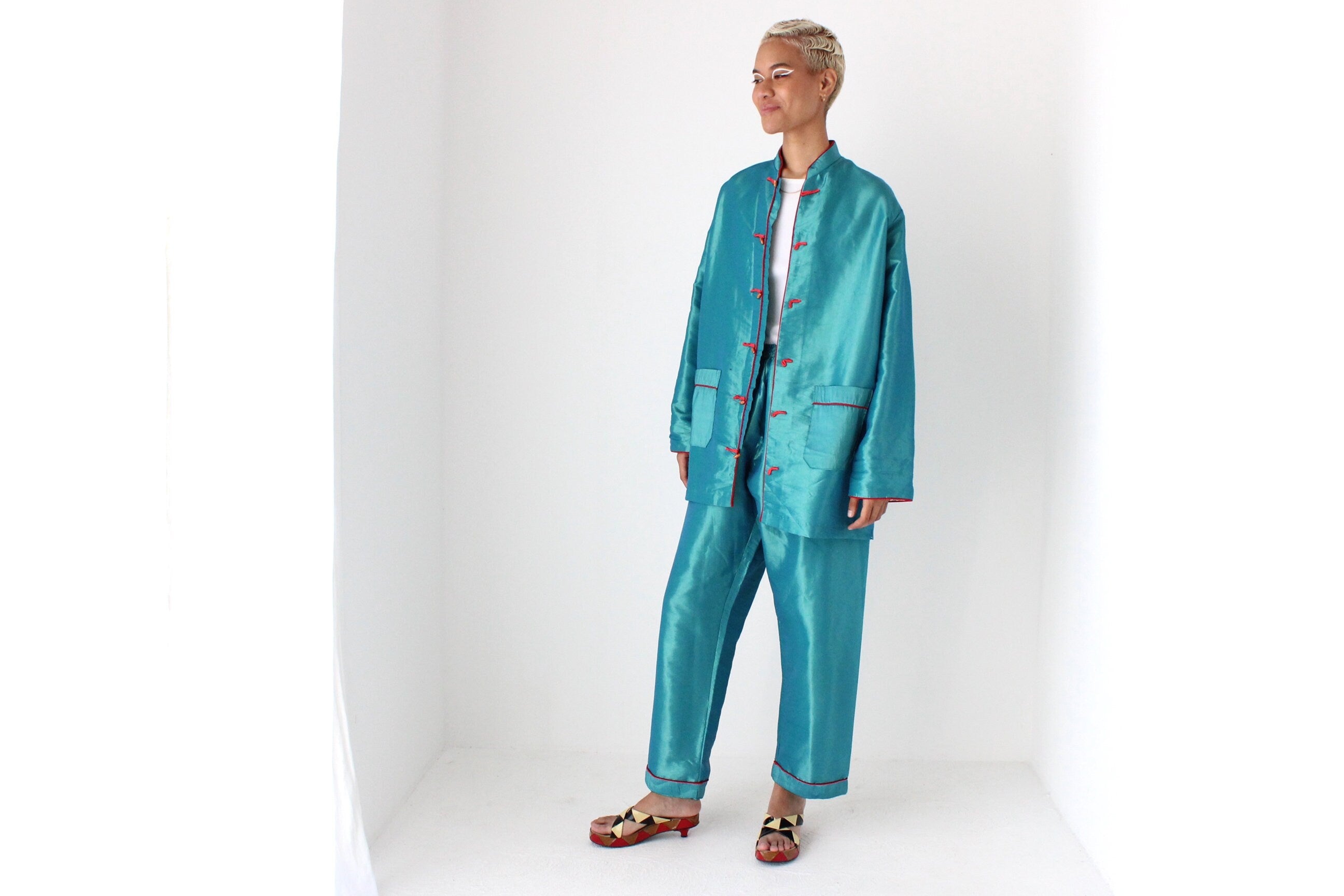 Amazing 80s Holographic Two Piece Chinese Lounge Suit Set