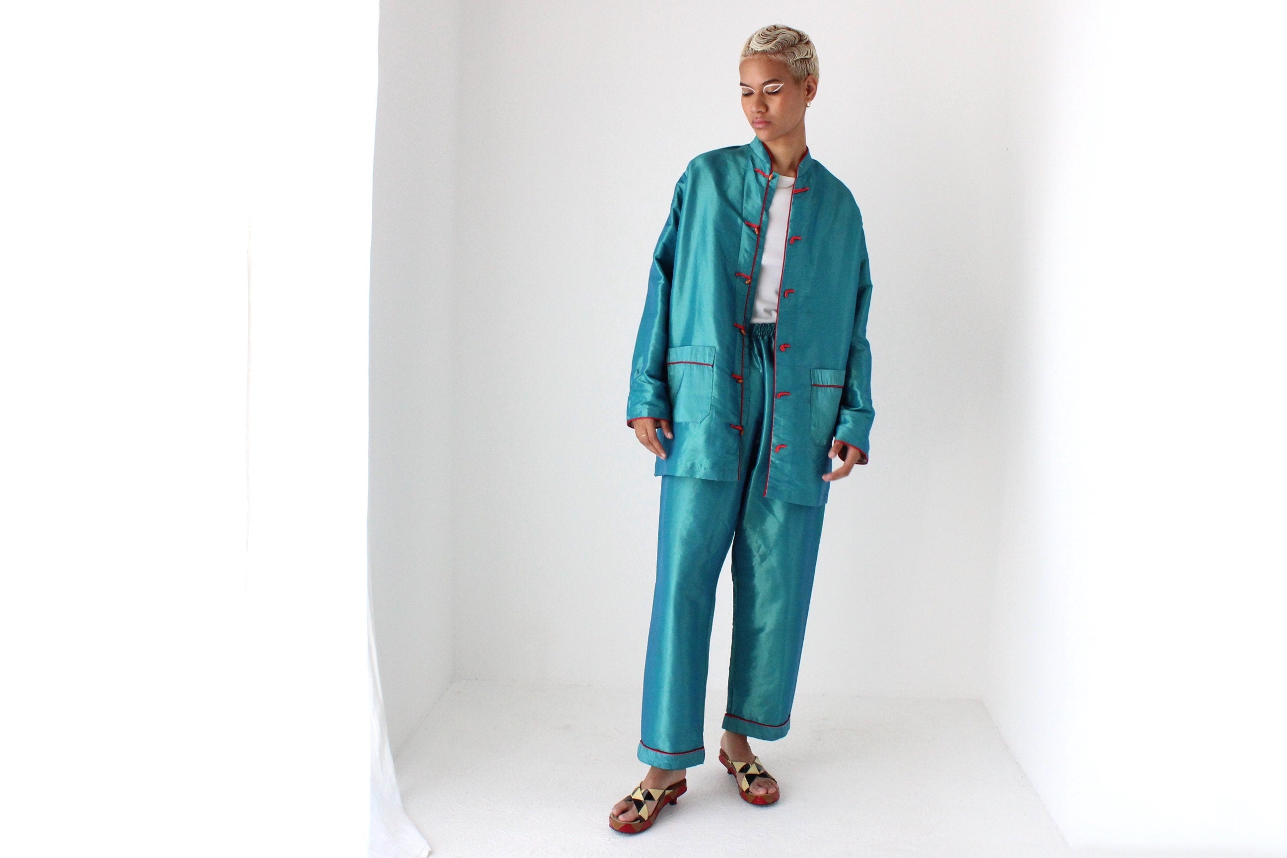 Amazing 80s Holographic Two Piece Chinese Lounge Suit Set