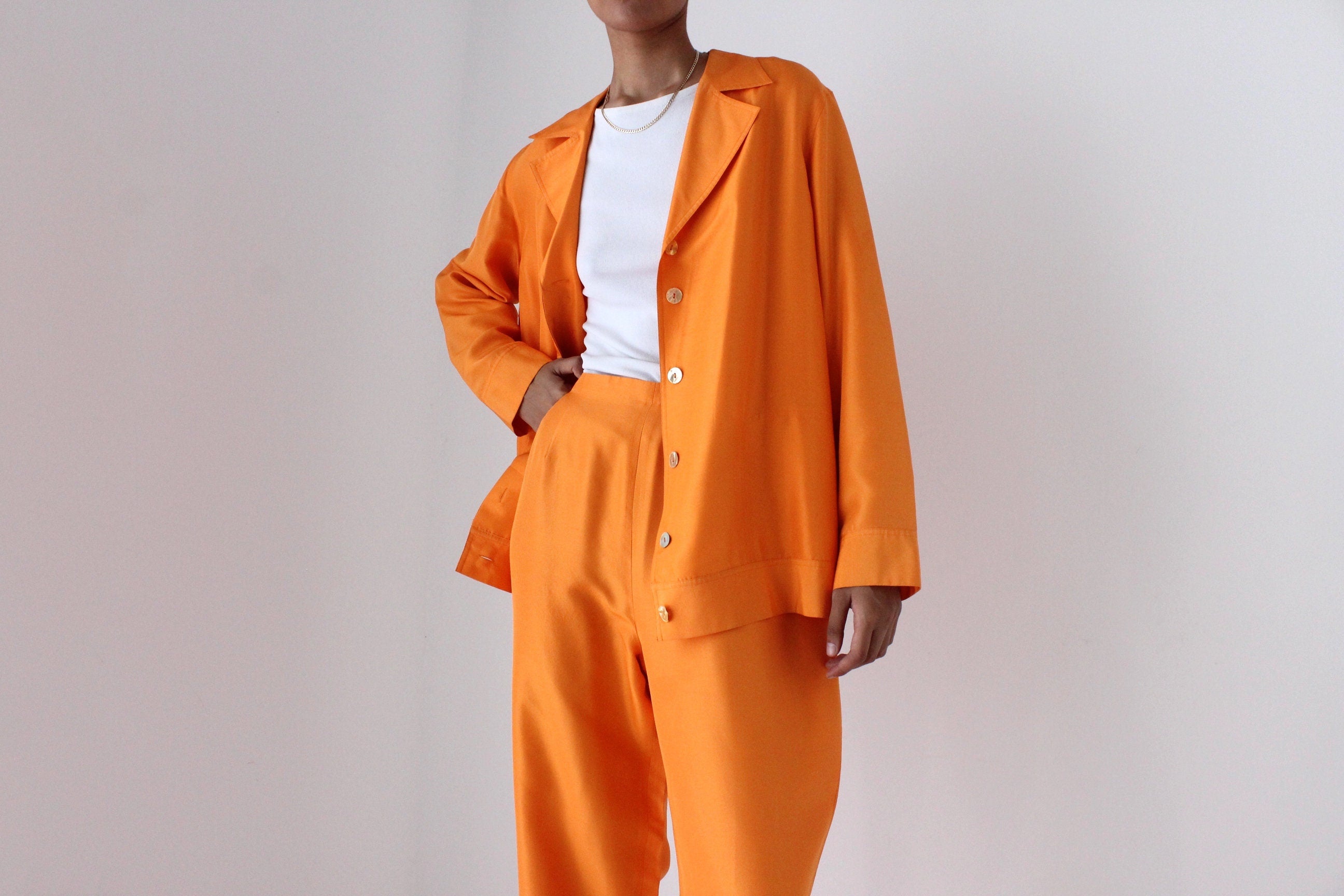80s Vibrant Pure Silk Boxy Two Piece Cruise Suit