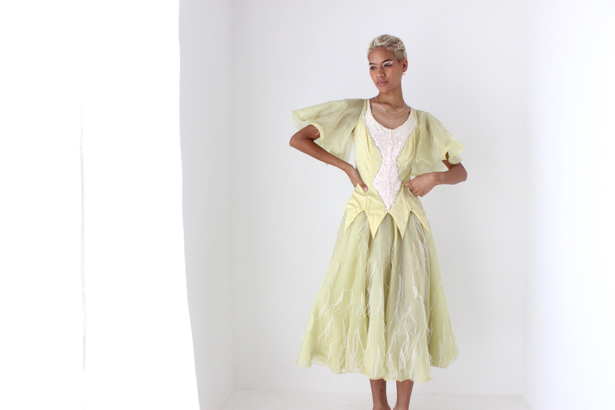 80s Sequin Feather Flutter Fairy Princess Costume Gown