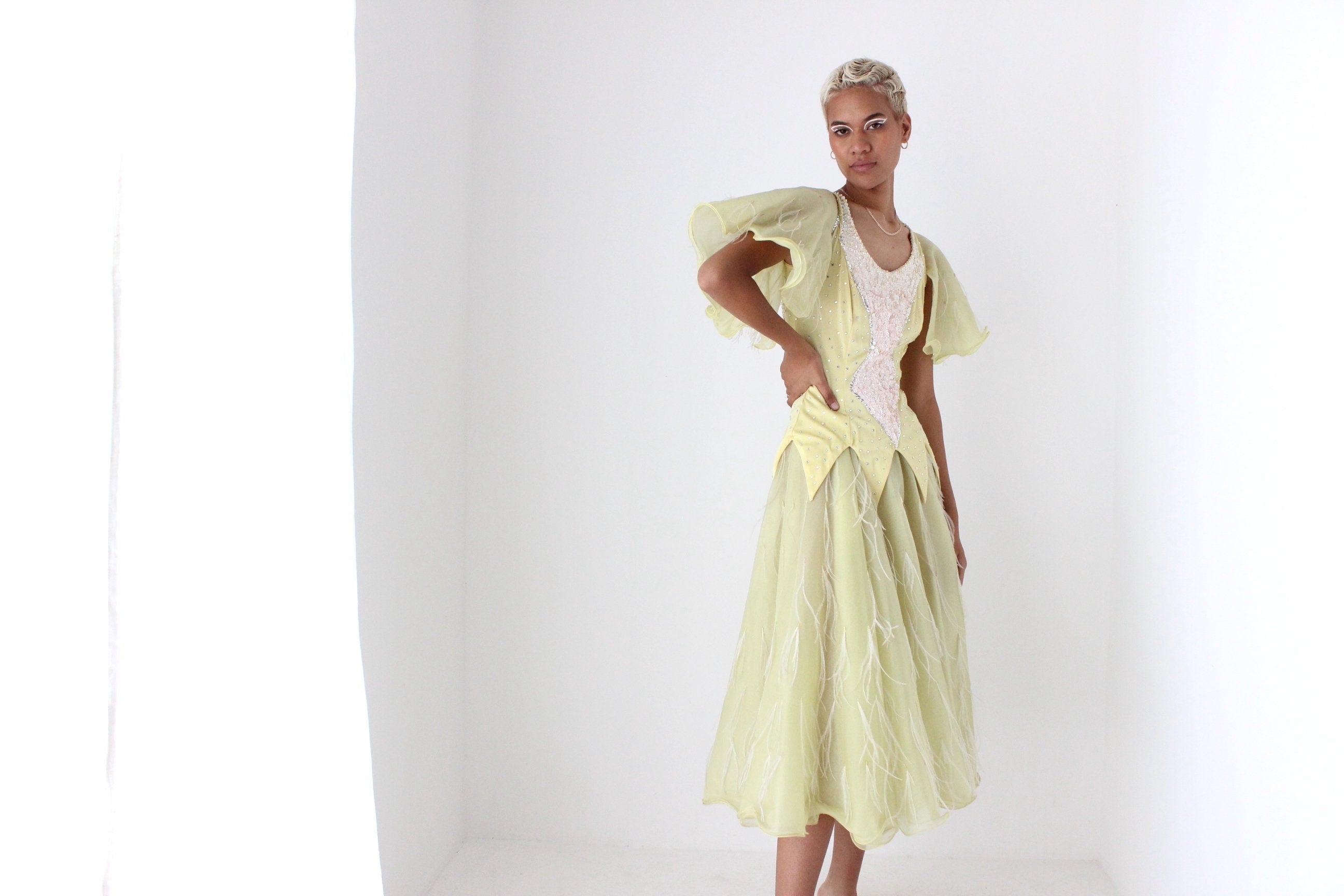 80s Sequin Feather Flutter Fairy Princess Costume Gown