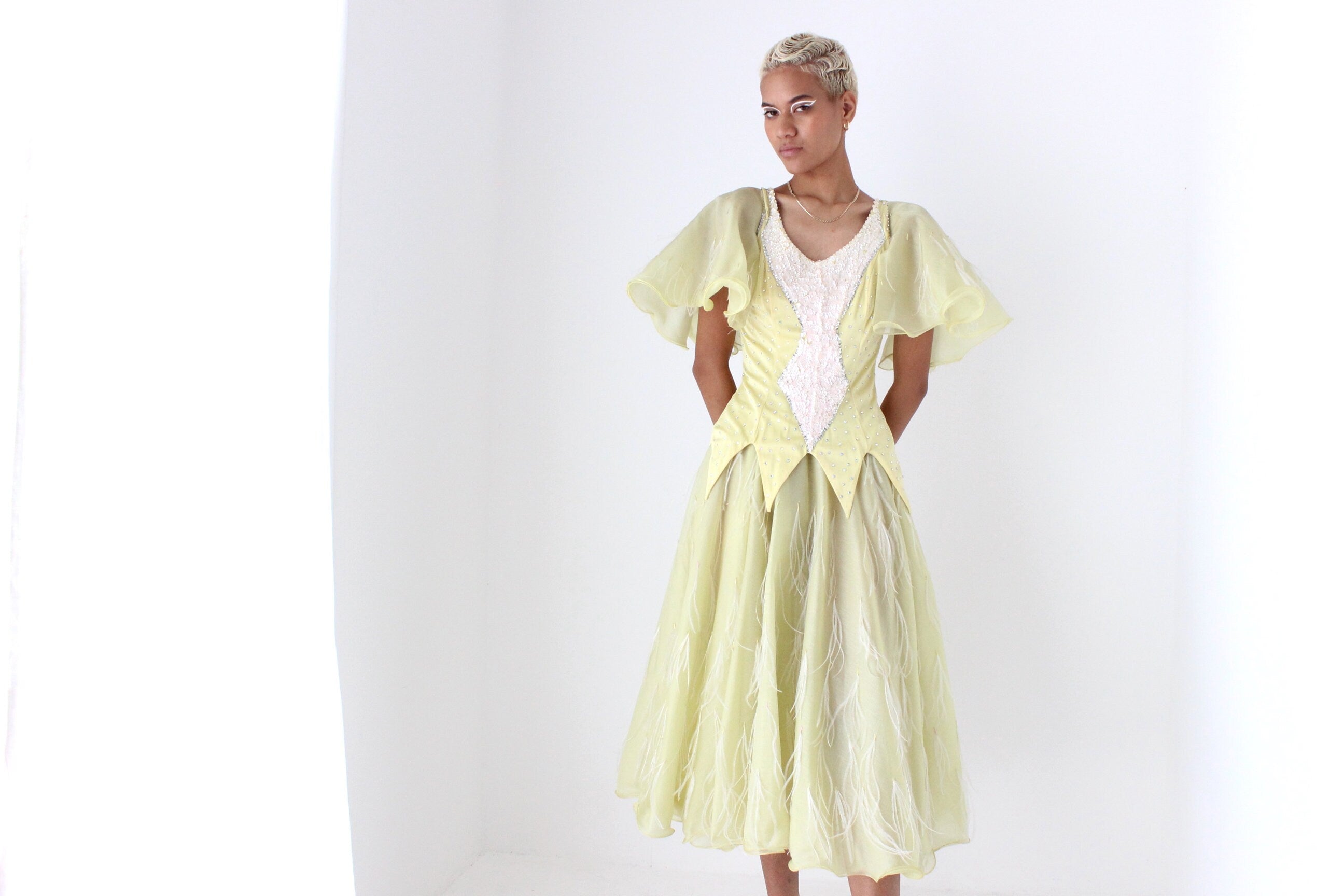80s Sequin Feather Flutter Fairy Princess Costume Gown
