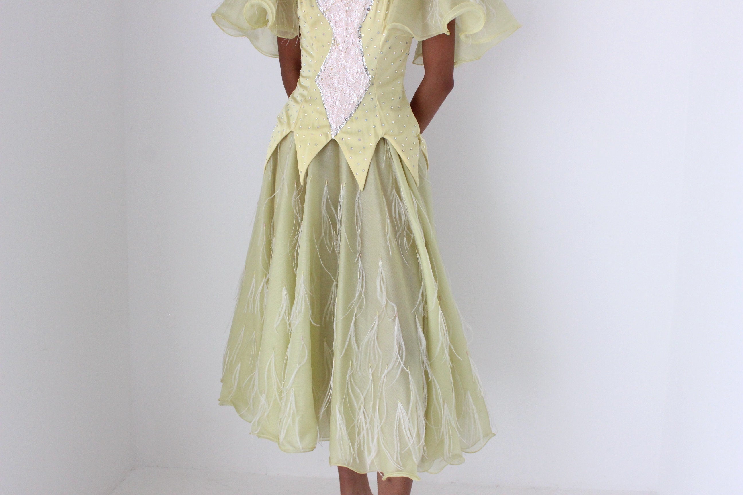 80s Sequin Feather Flutter Fairy Princess Costume Gown