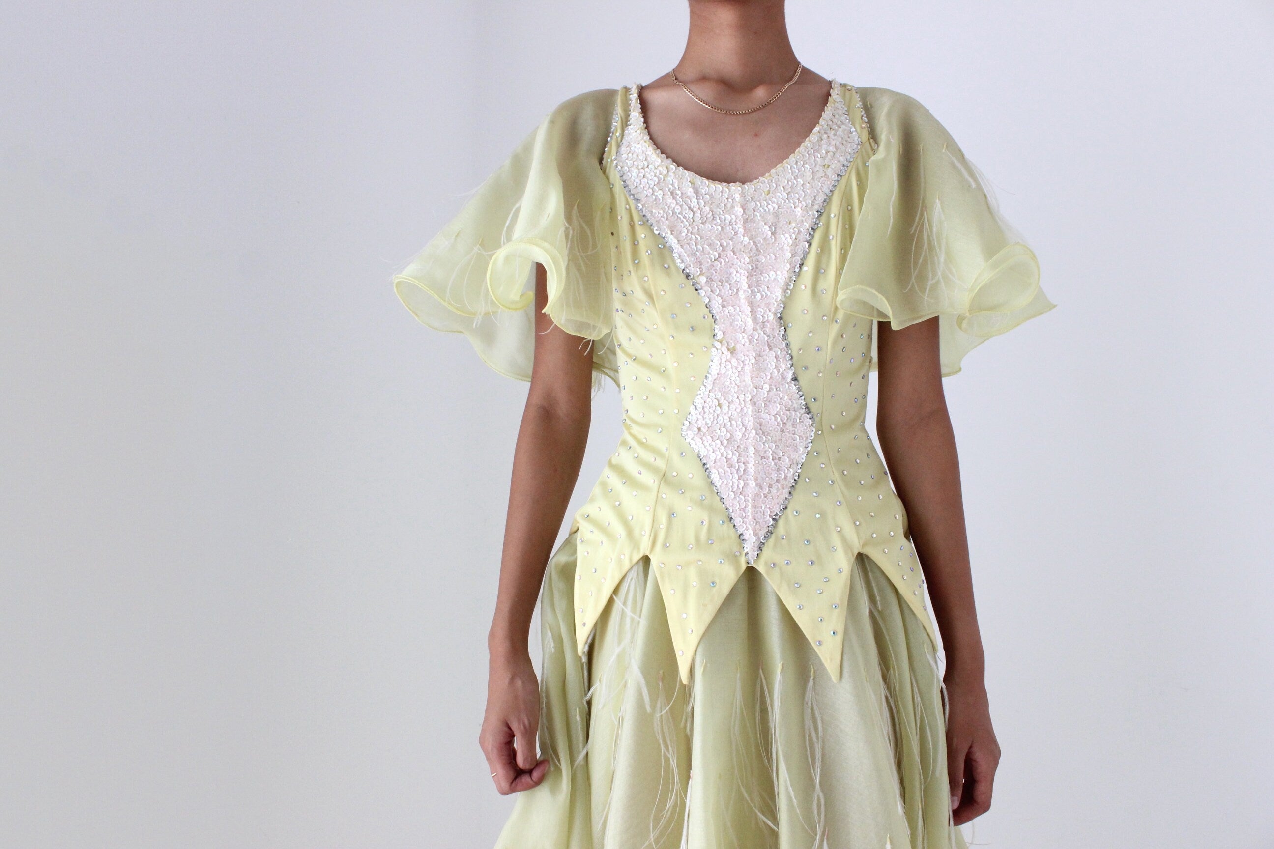 80s Sequin Feather Flutter Fairy Princess Costume Gown