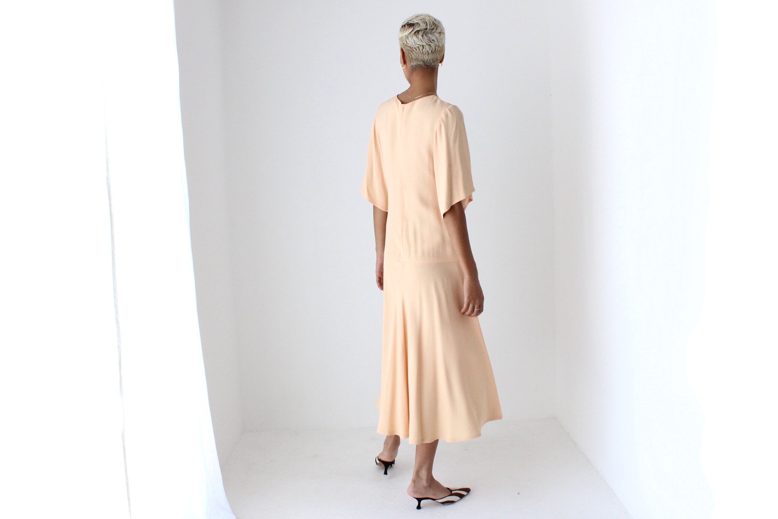 80s Sonia Rykiel Paris Pastel Peach Flutter Sleeve Dress