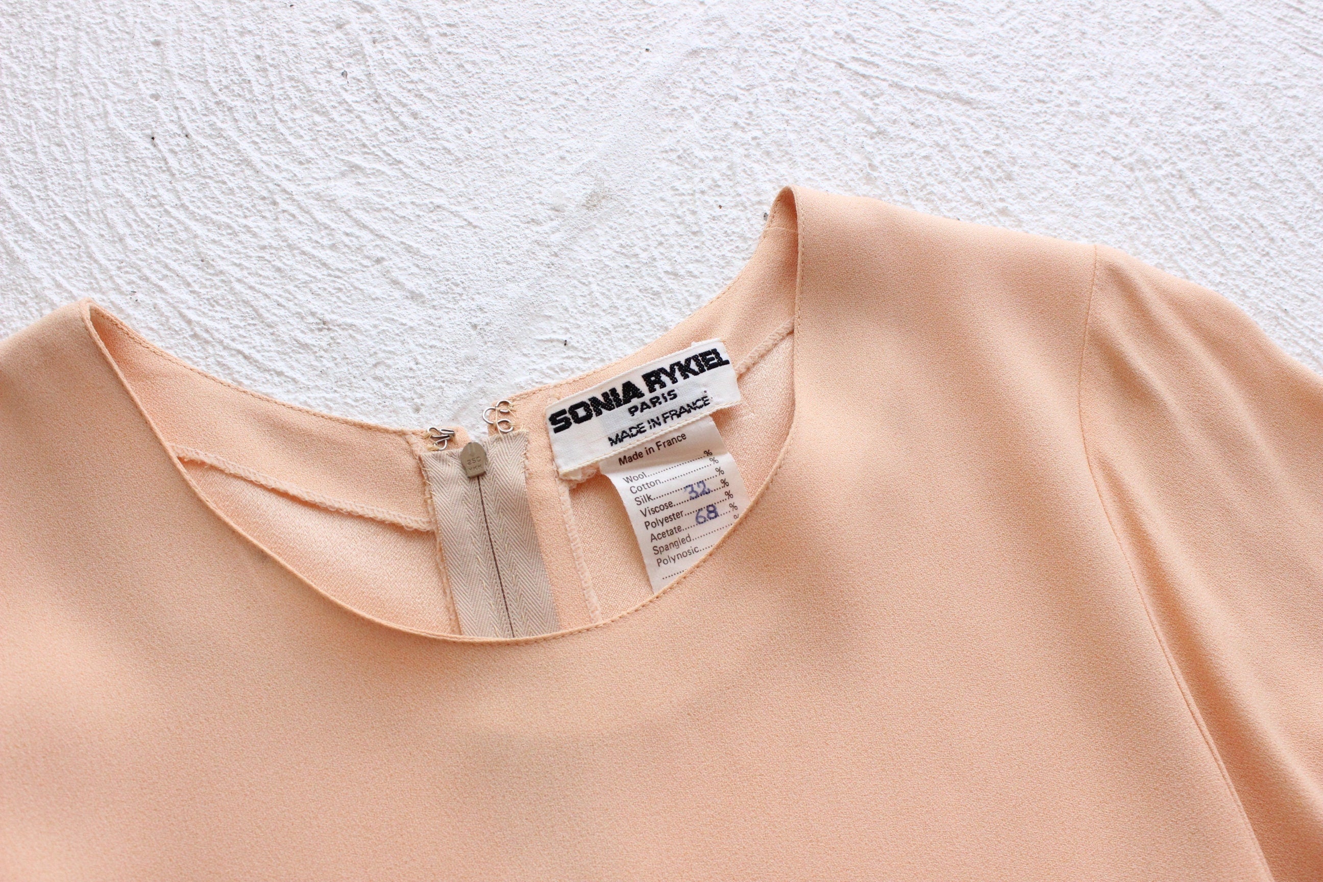 80s Sonia Rykiel Paris Pastel Peach Flutter Sleeve Dress