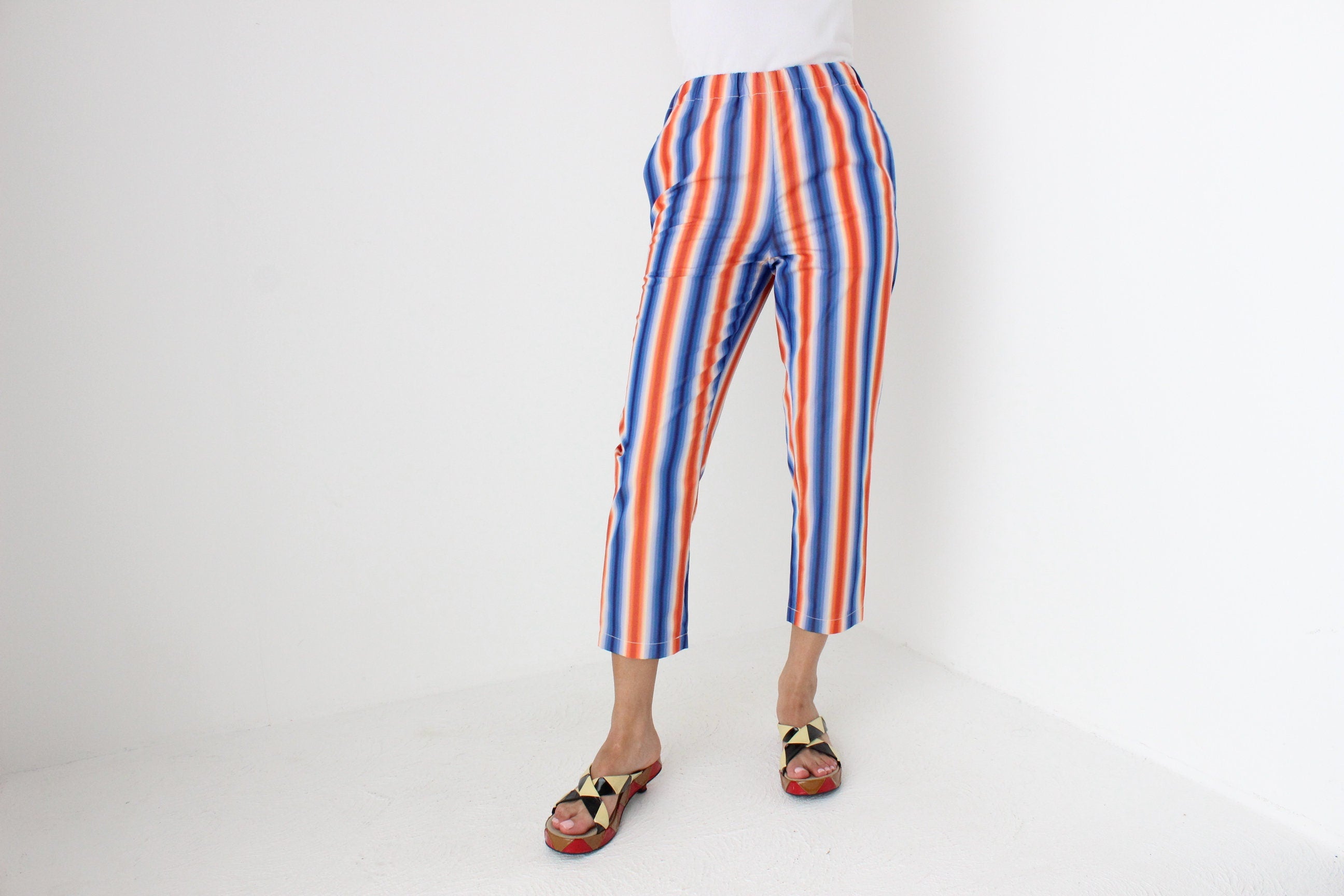 Y2K MARNI Bold Striped Cotton High Waist Cropped Capris