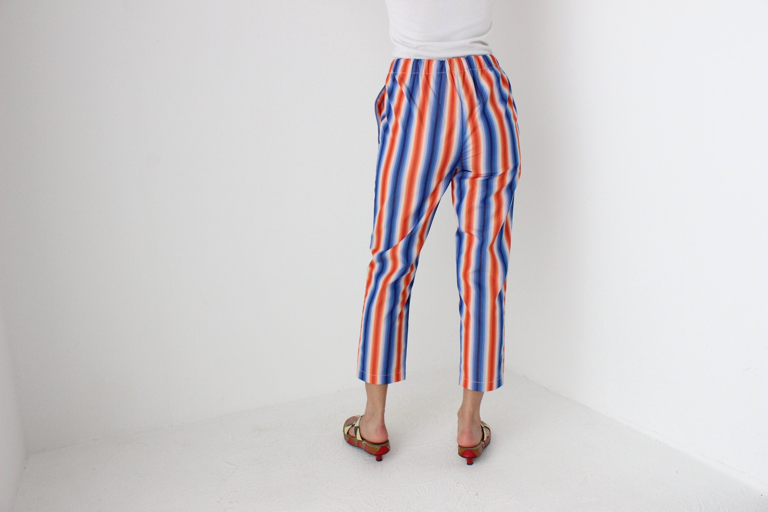 Y2K MARNI Bold Striped Cotton High Waist Cropped Capris