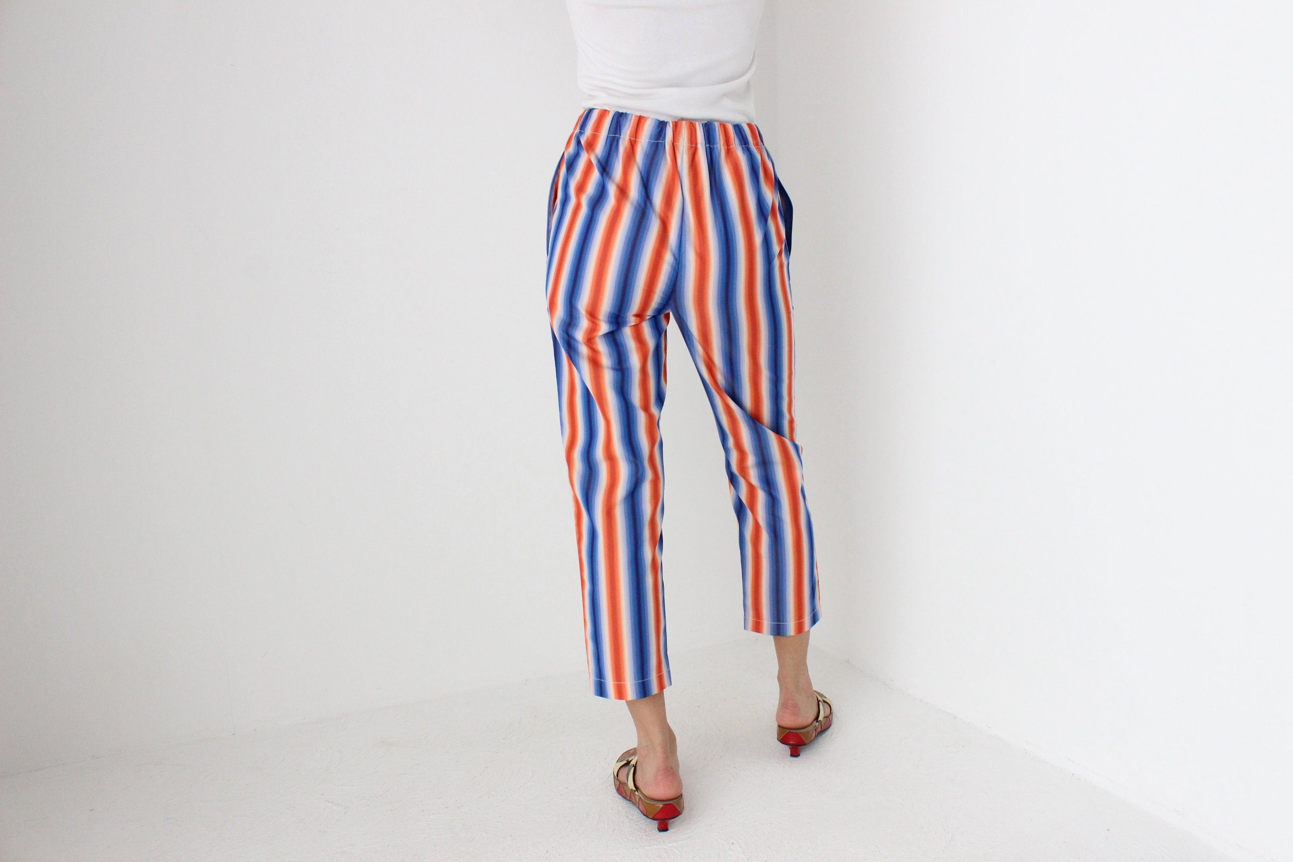 Y2K MARNI Bold Striped Cotton High Waist Cropped Capris