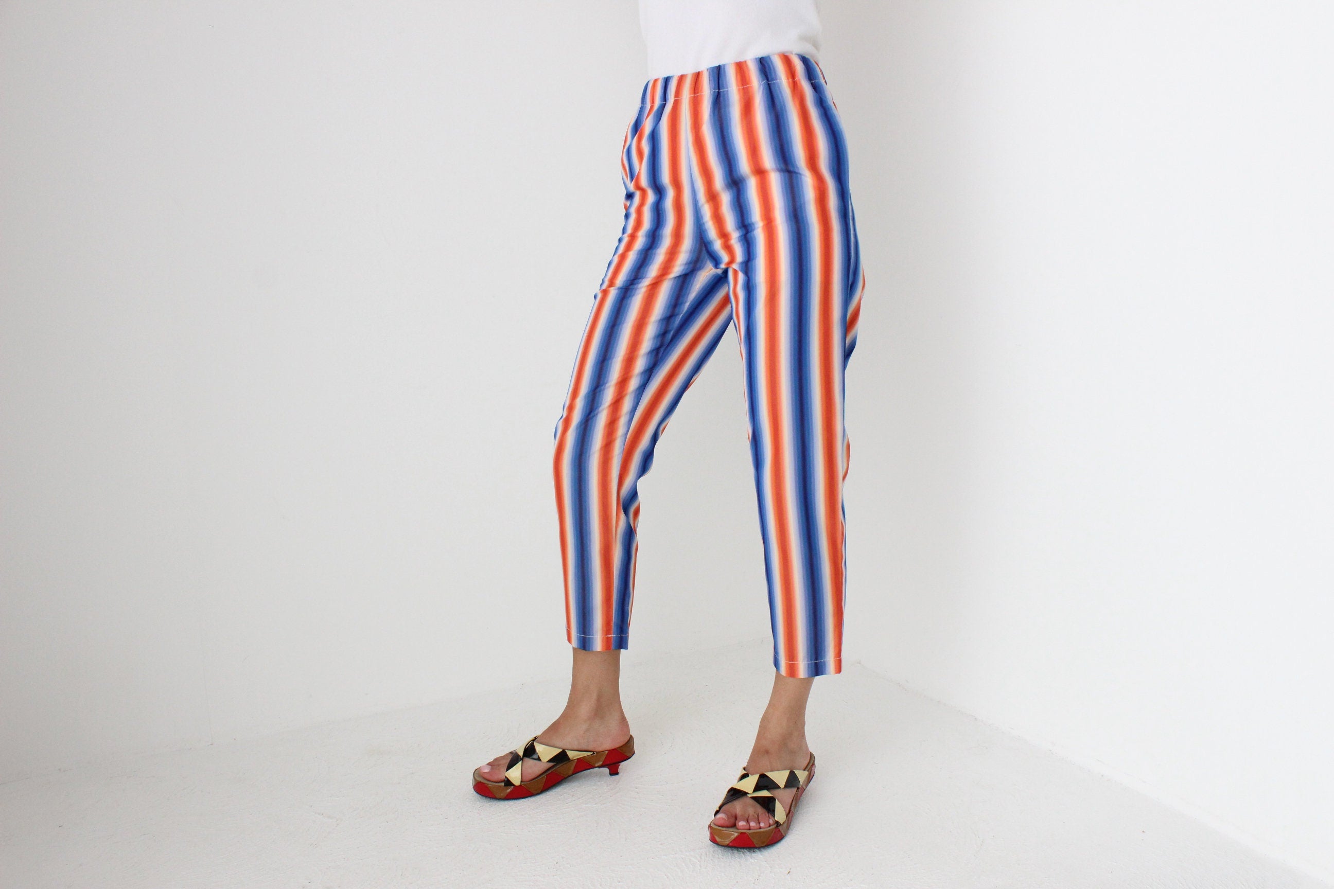 Y2K MARNI Bold Striped Cotton High Waist Cropped Capris