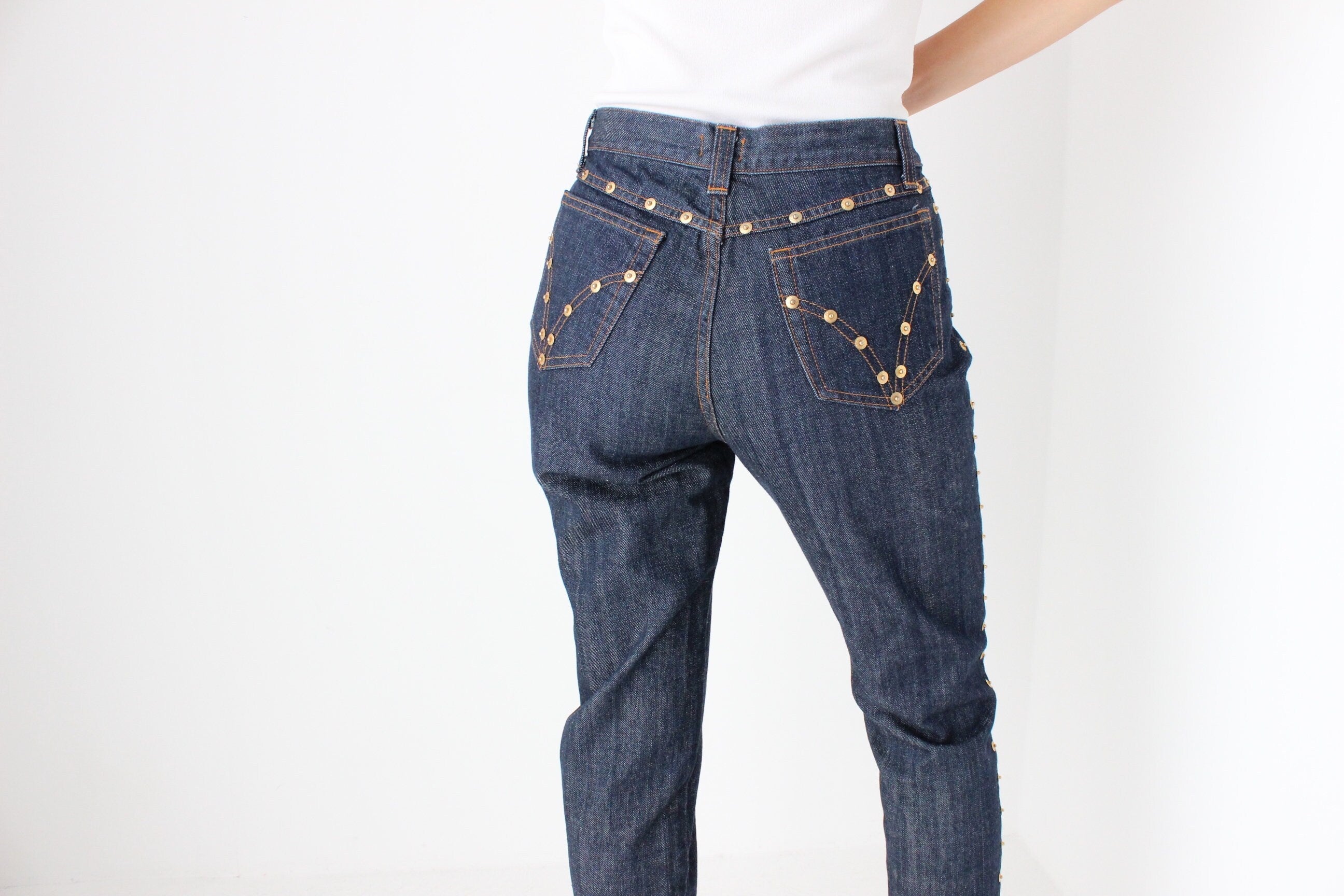 Y2K Dolce and Gabbana D&G Dark Wash Studded Denim Jeans