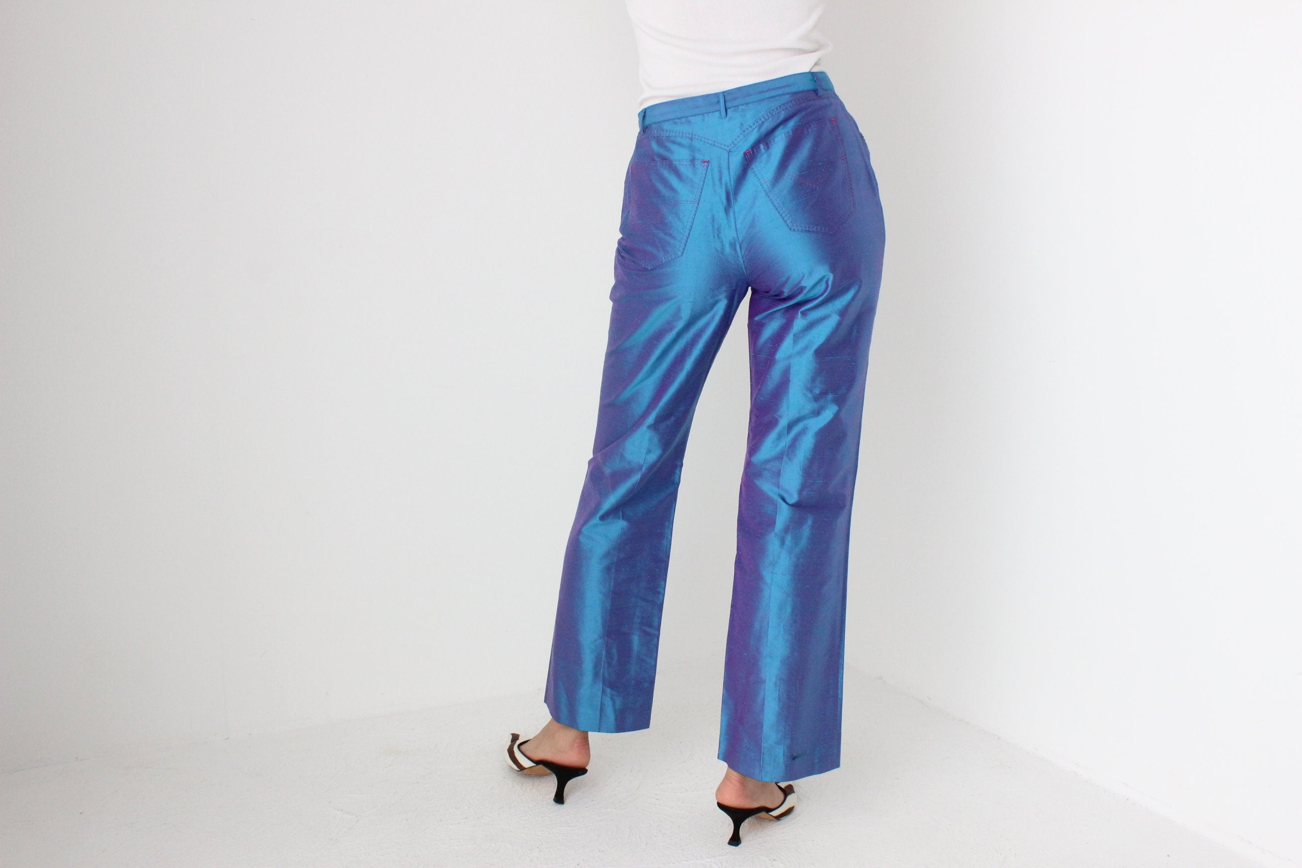 Donatella Versace 2000 Collection Raw Silk Holographic Jeans