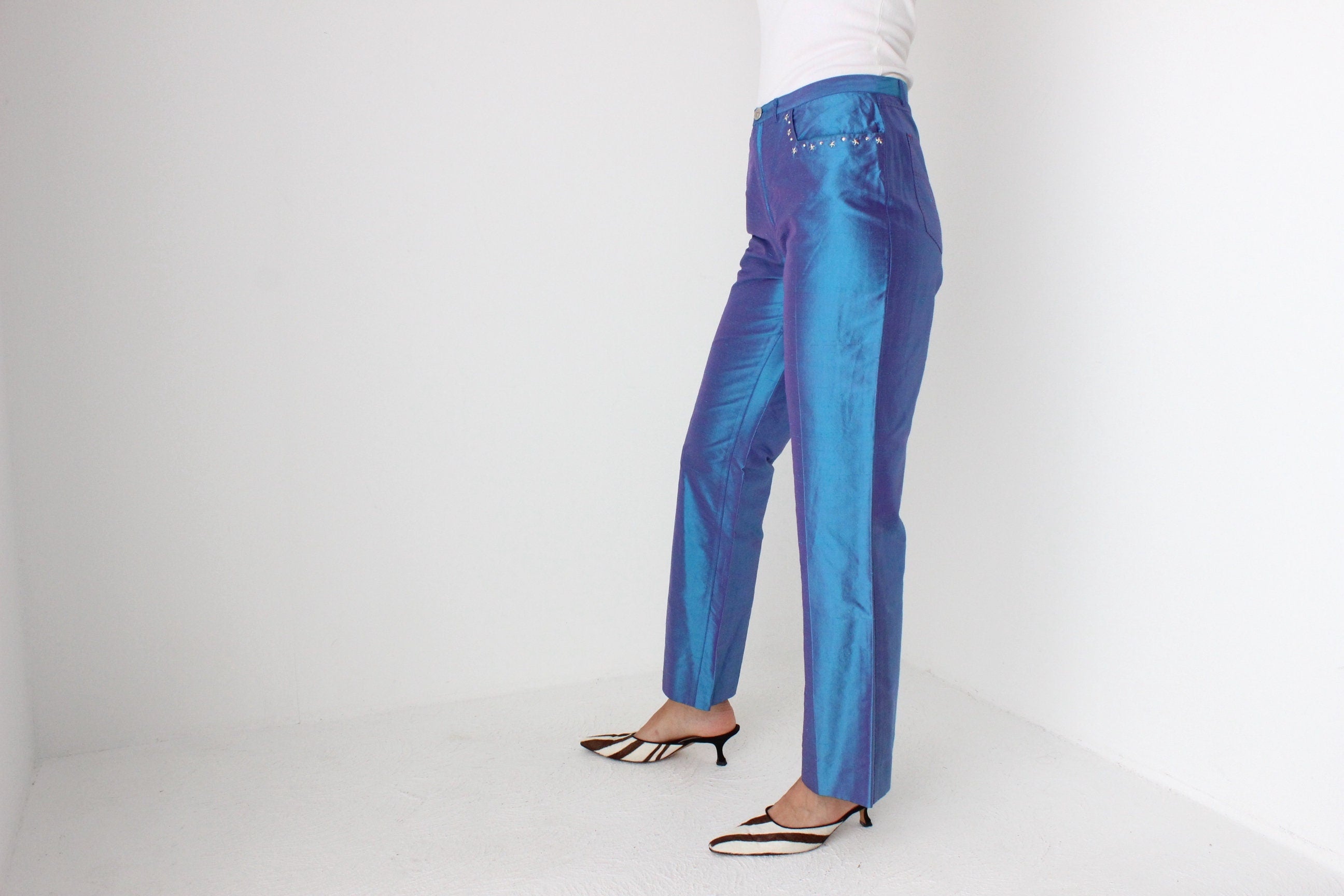 Donatella Versace 2000 Collection Raw Silk Holographic Jeans
