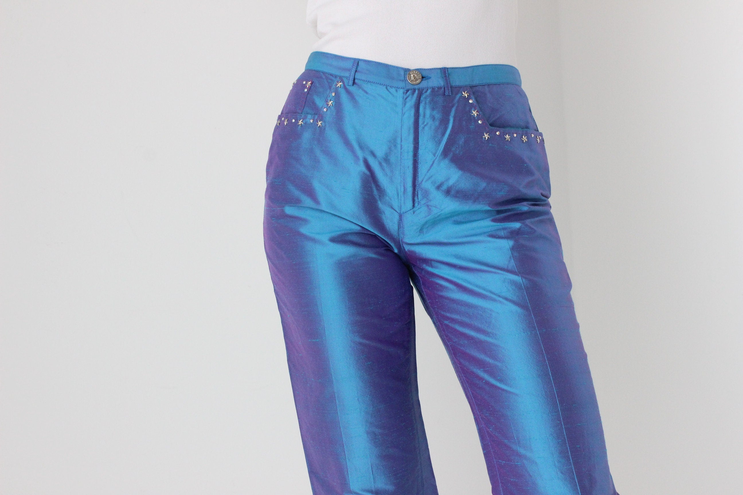 Donatella Versace 2000 Collection Raw Silk Holographic Jeans