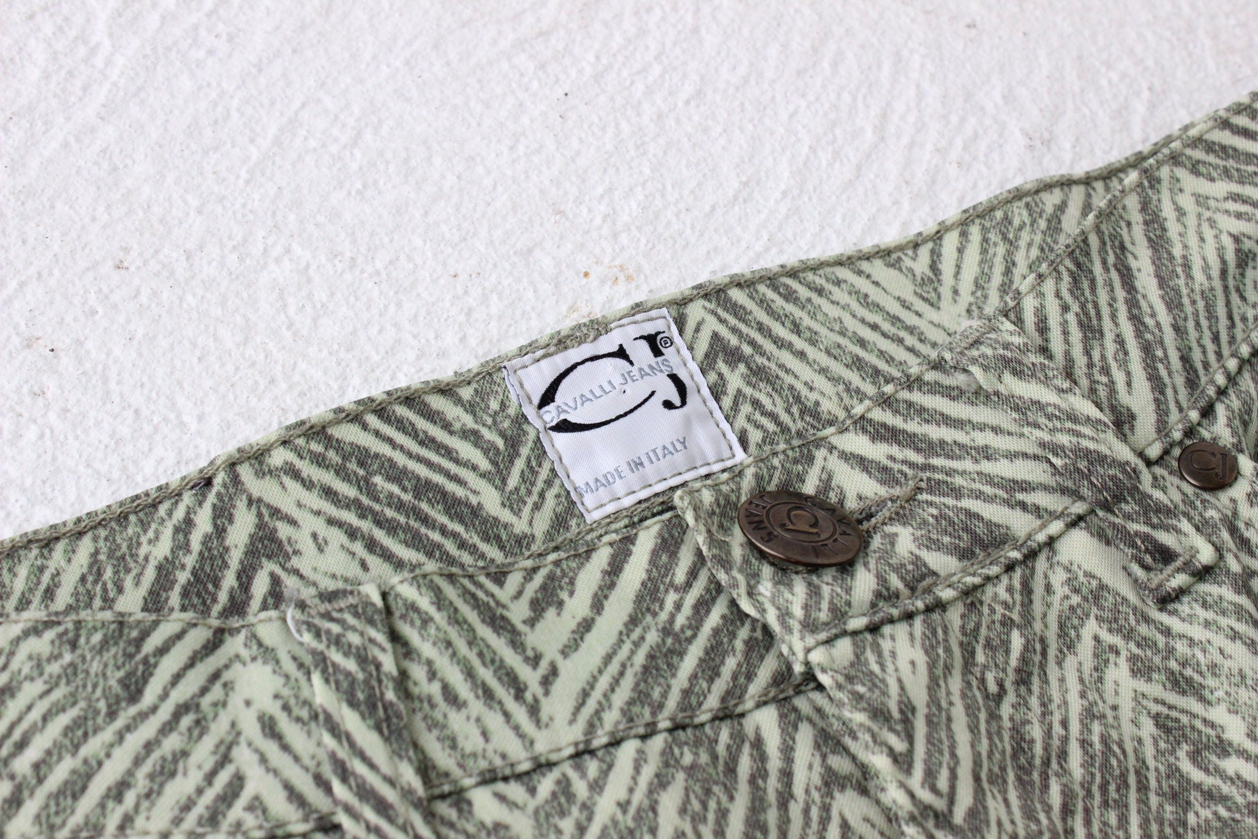 Y2K Roberto Cavalli "Cavalli Jeans" Lime Tiger Synthetic Bootcut Club Pants