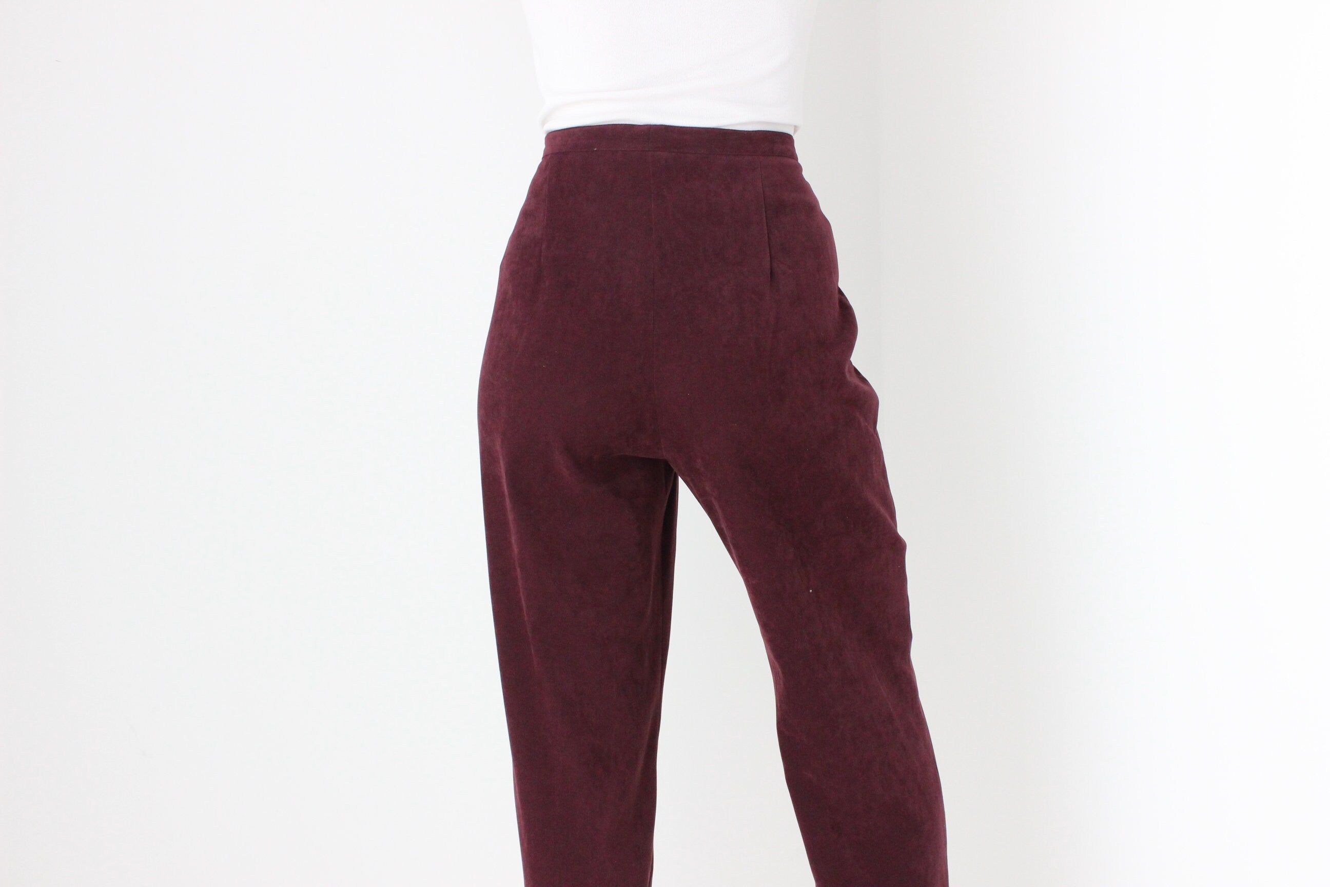 90s Suede-Feel Eggplant Purple Minimal Slacks