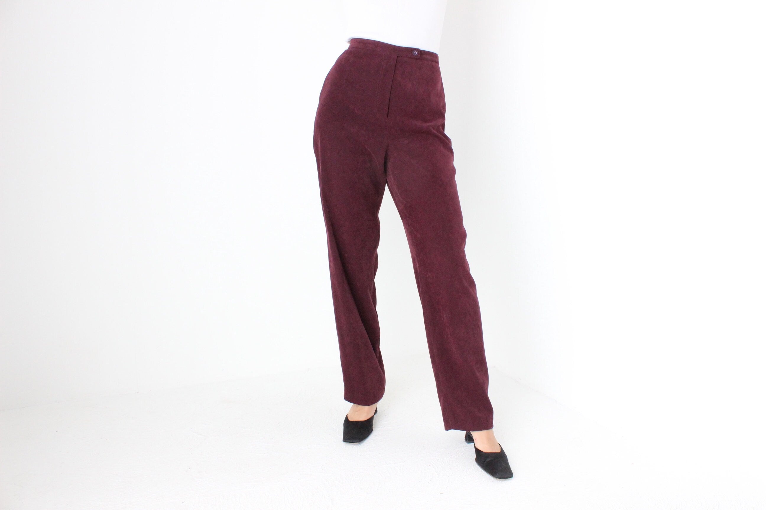 90s Suede-Feel Eggplant Purple Minimal Slacks