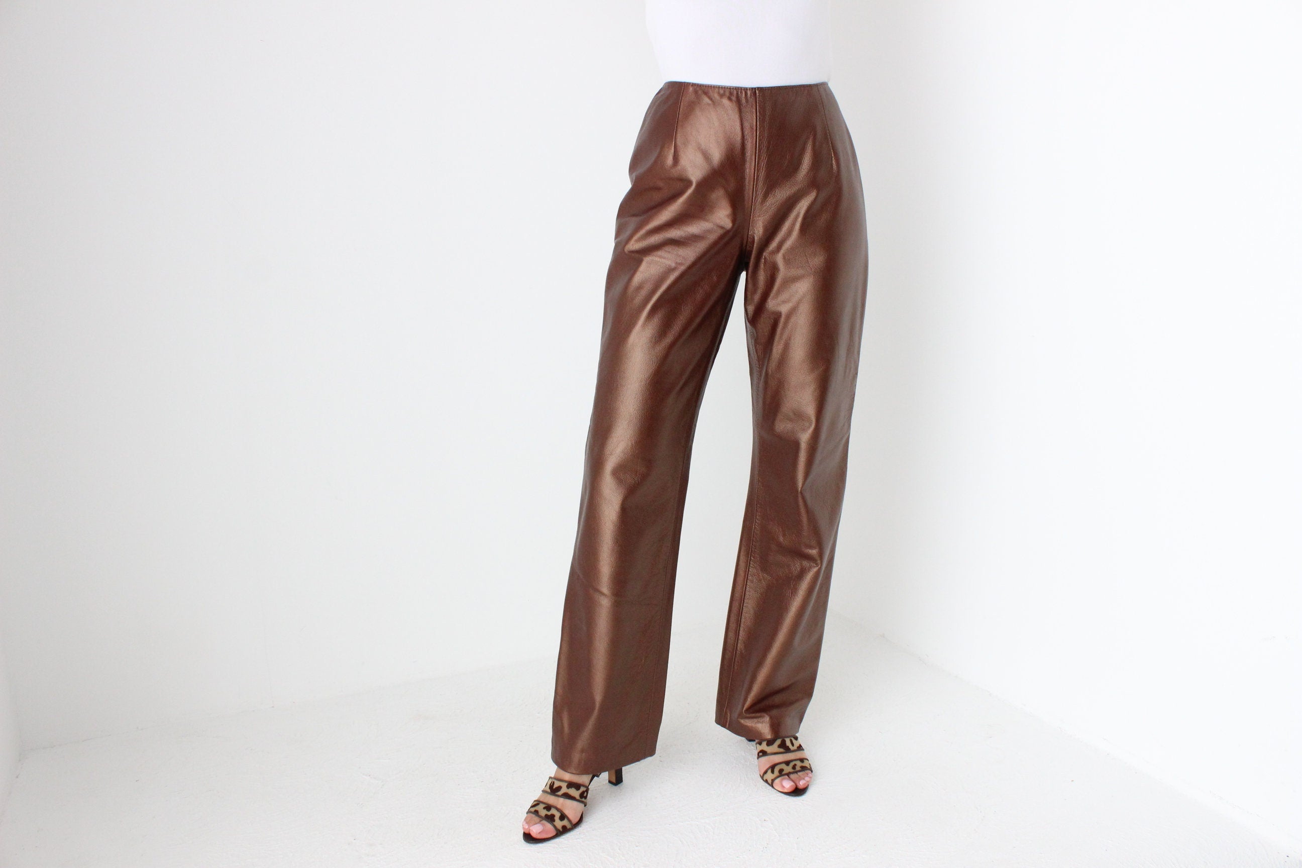 80s Metallic Bronze Leather Trousers by Australian Designer George Gross