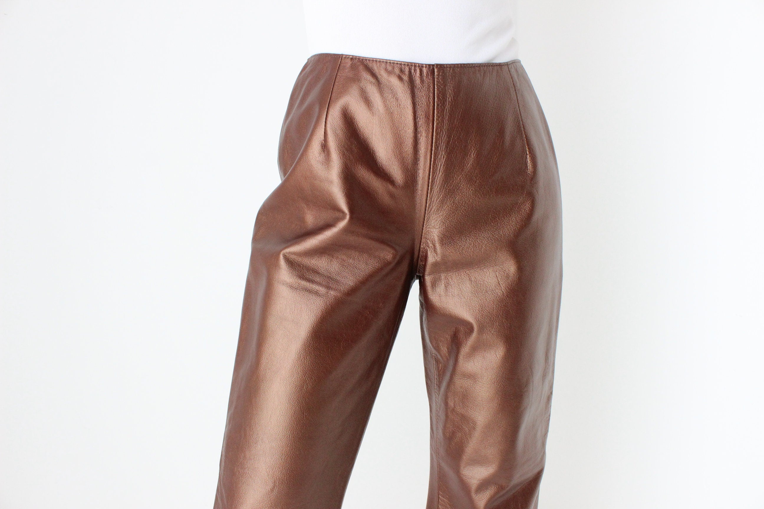 80s Metallic Bronze Leather Trousers by Australian Designer George Gross