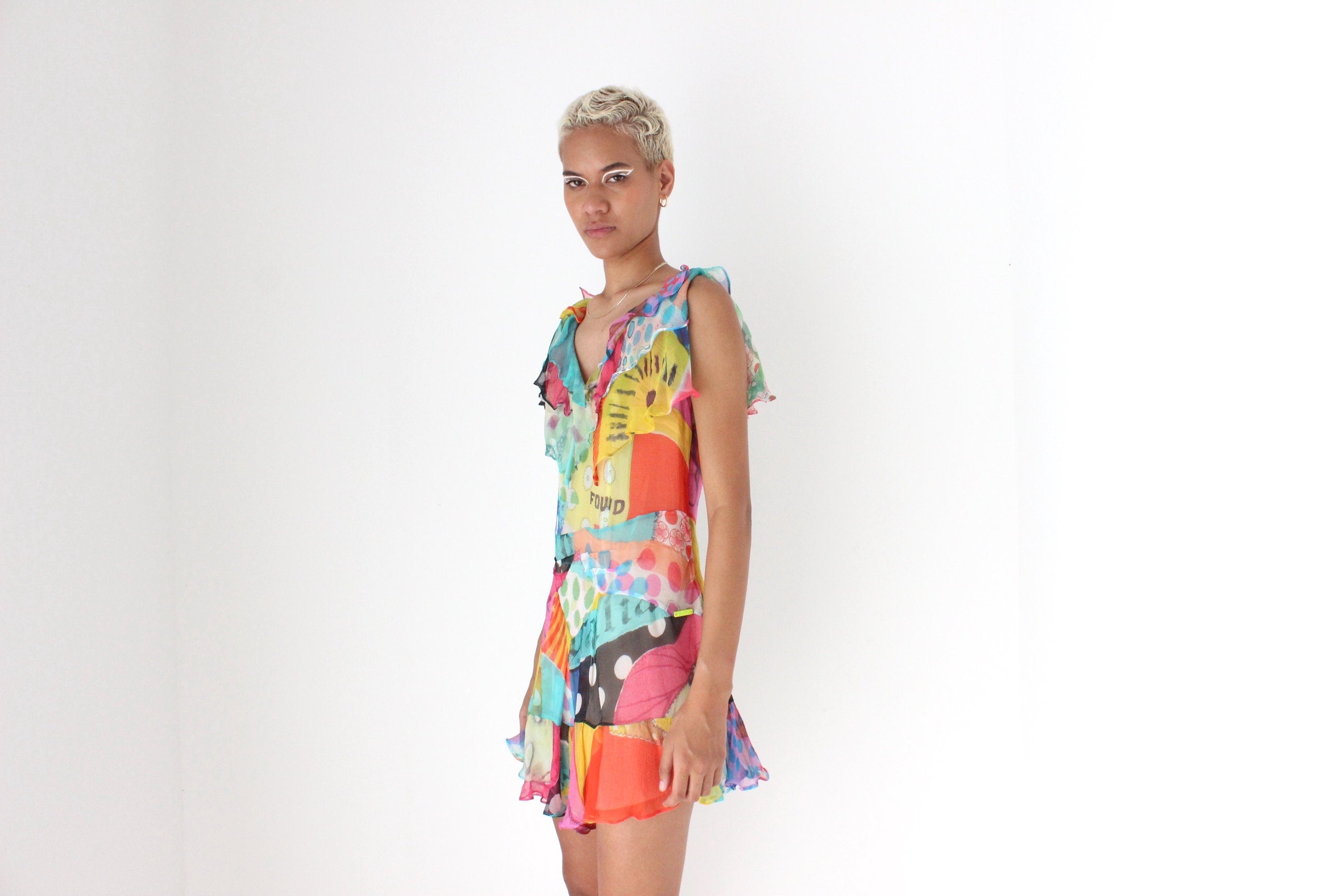 JOHN GALLIANO 2000s Rainbow Layered Silk Mini