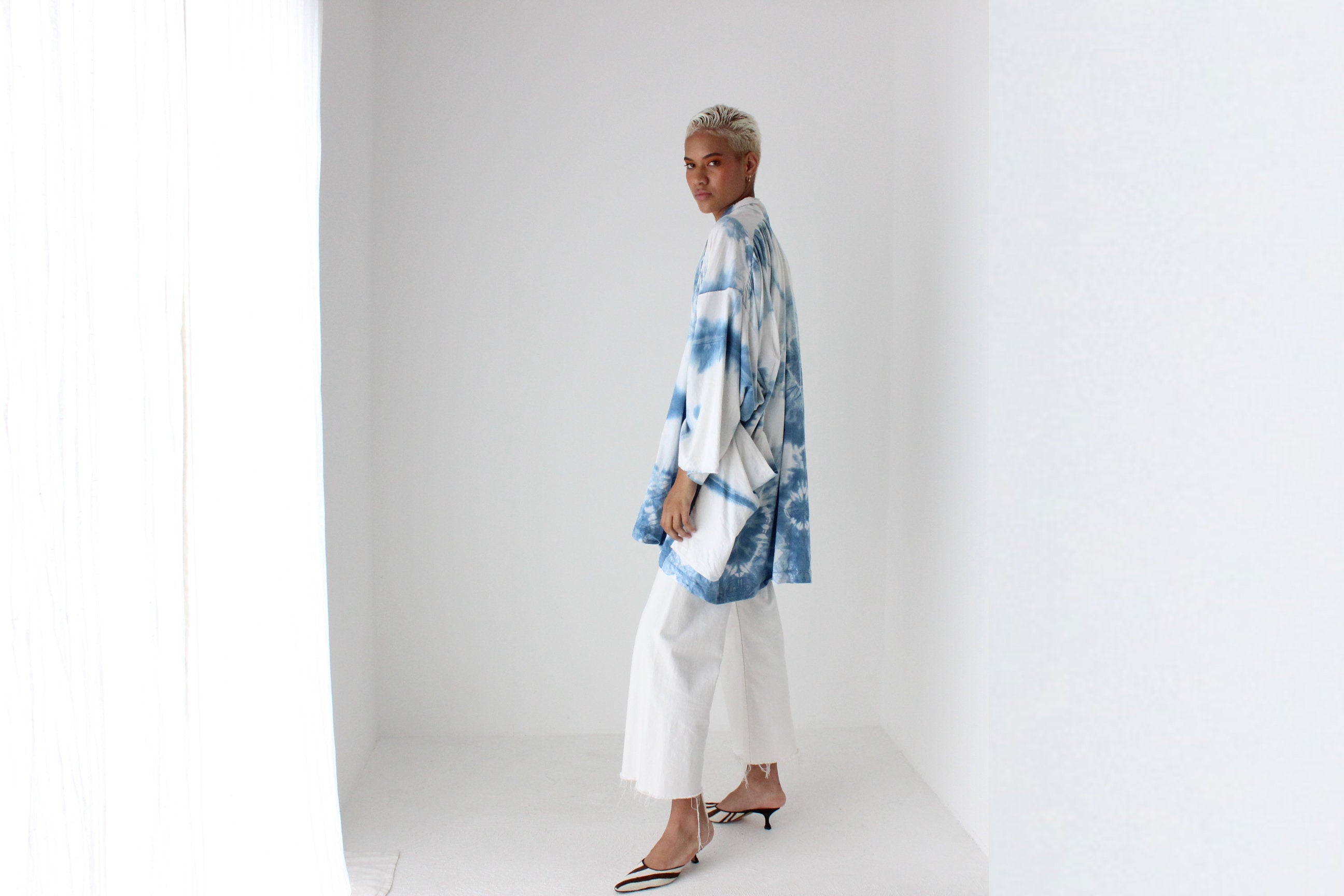 Japanese Shibori Tie Dye Dramatic Free Size Cotton Kimono