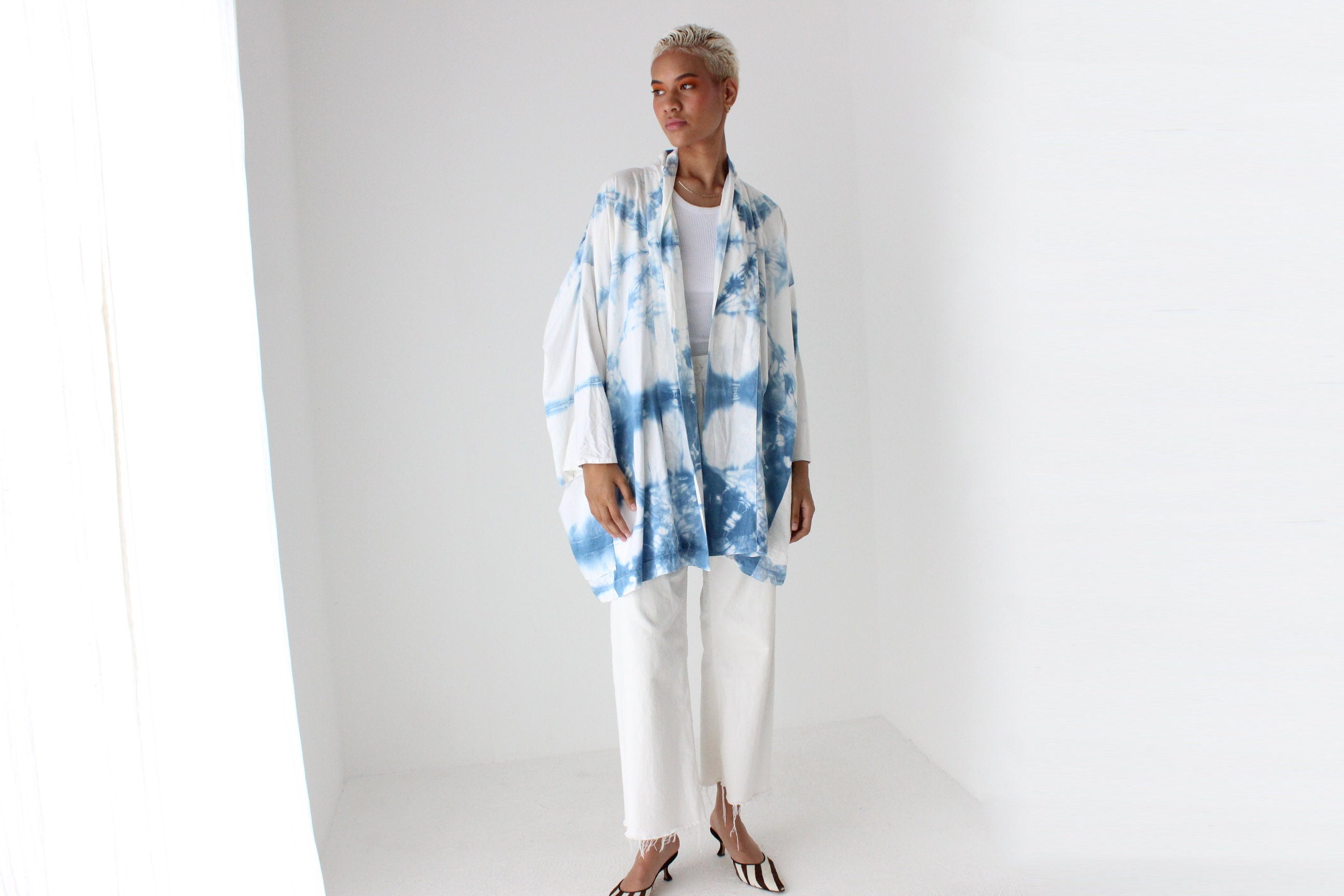 Japanese Shibori Tie Dye Dramatic Free Size Cotton Kimono