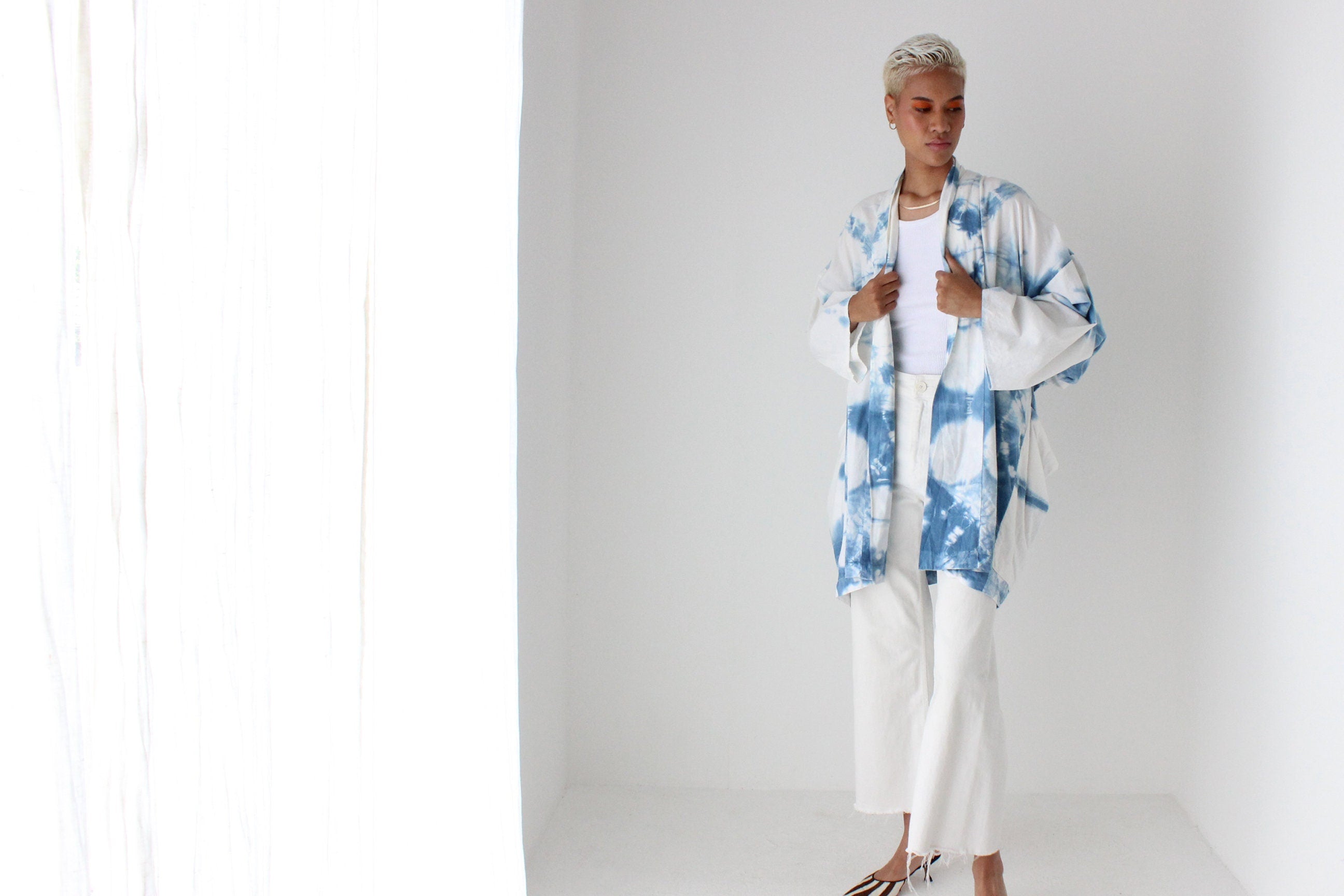 Japanese Shibori Tie Dye Dramatic Free Size Cotton Kimono