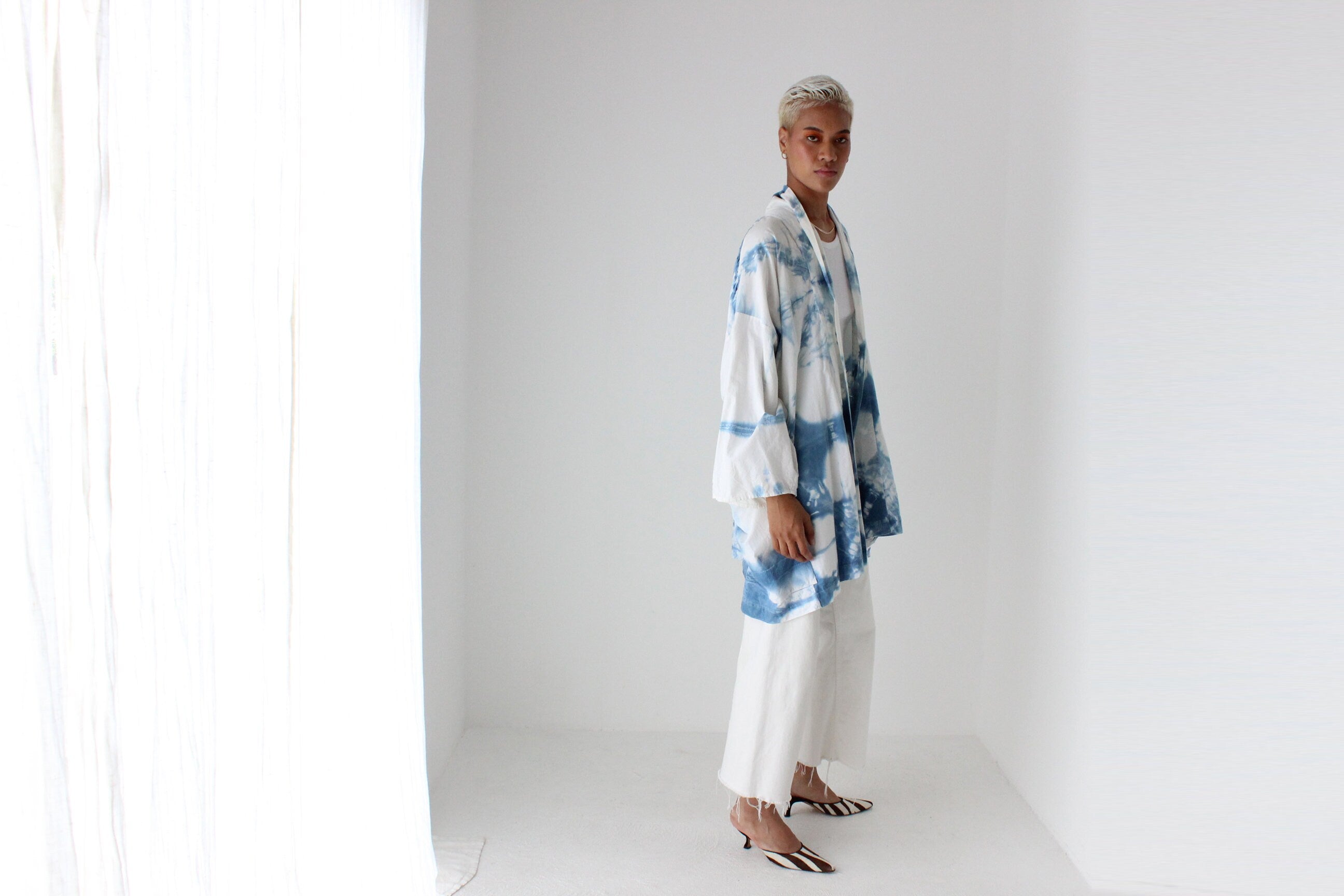 Japanese Shibori Tie Dye Dramatic Free Size Cotton Kimono