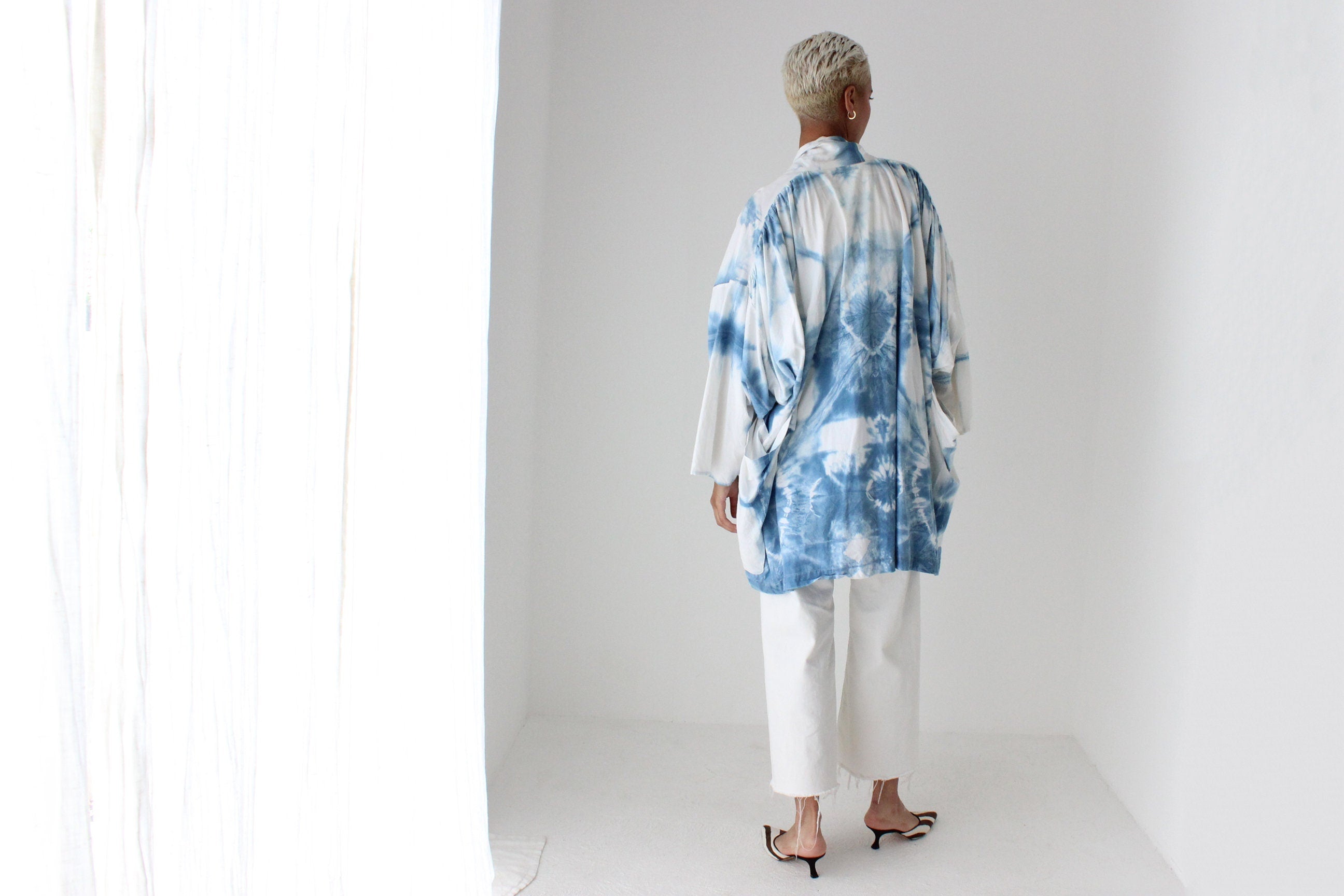 Japanese Shibori Tie Dye Dramatic Free Size Cotton Kimono