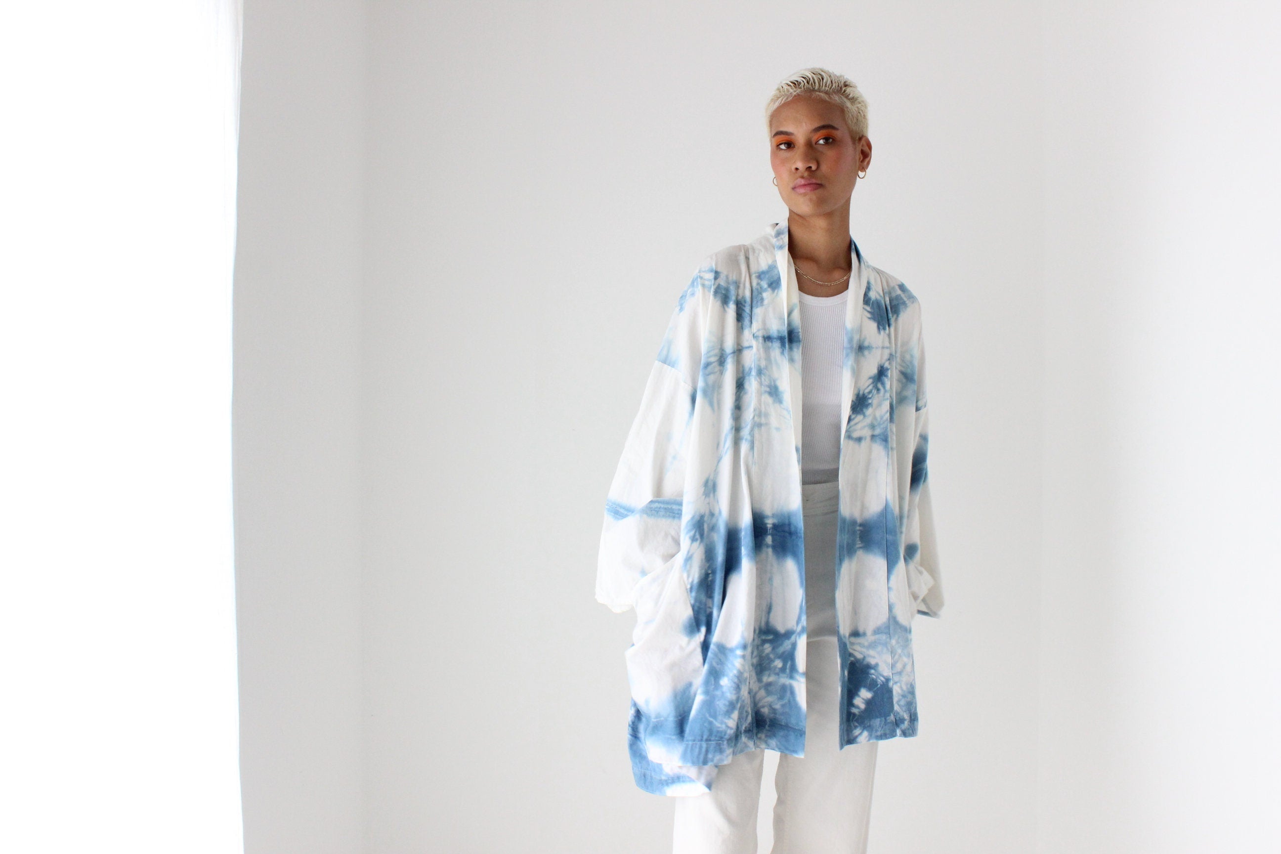 Japanese Shibori Tie Dye Dramatic Free Size Cotton Kimono