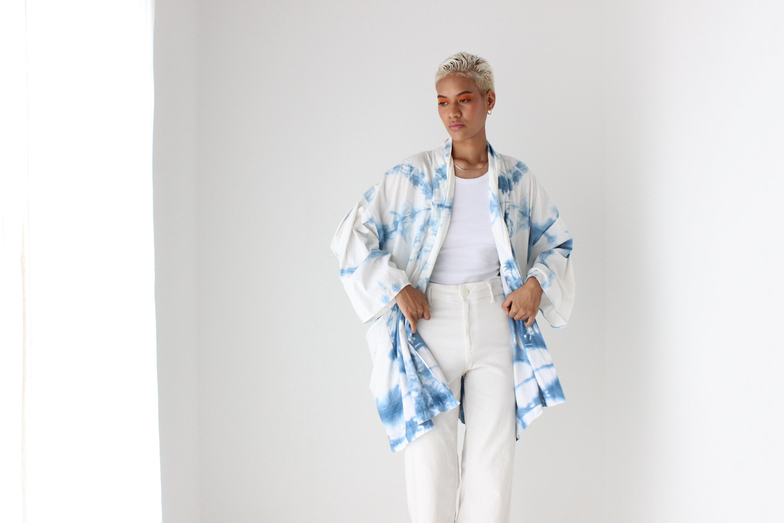 Japanese Shibori Tie Dye Dramatic Free Size Cotton Kimono