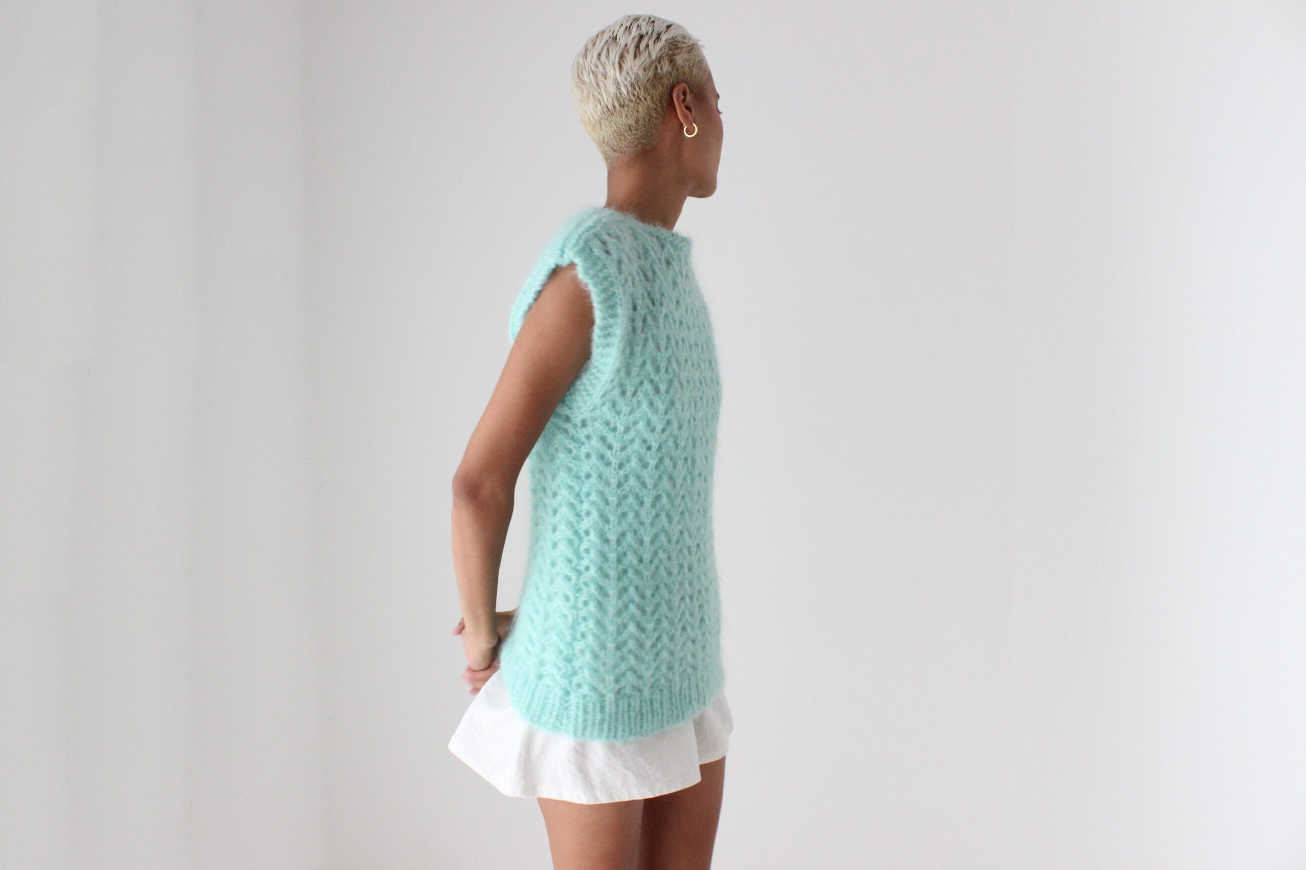 80s Pastel Hand Knit Mohair Sweater Vest Top