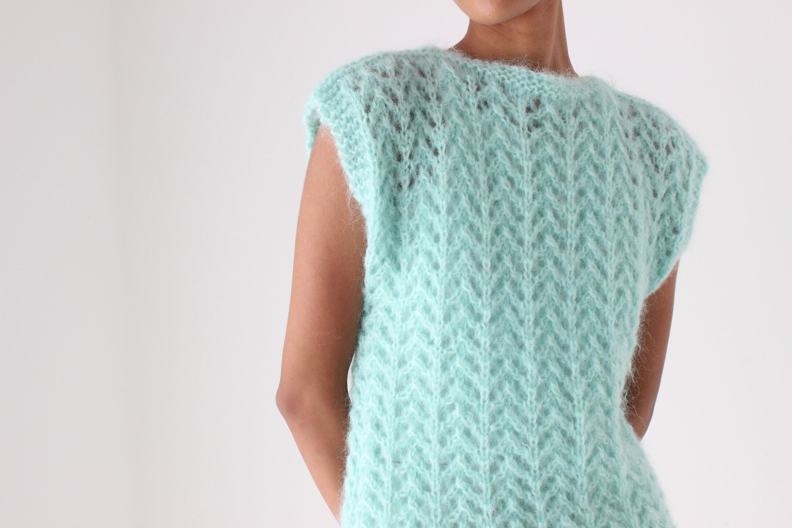 80s Pastel Hand Knit Mohair Sweater Vest Top